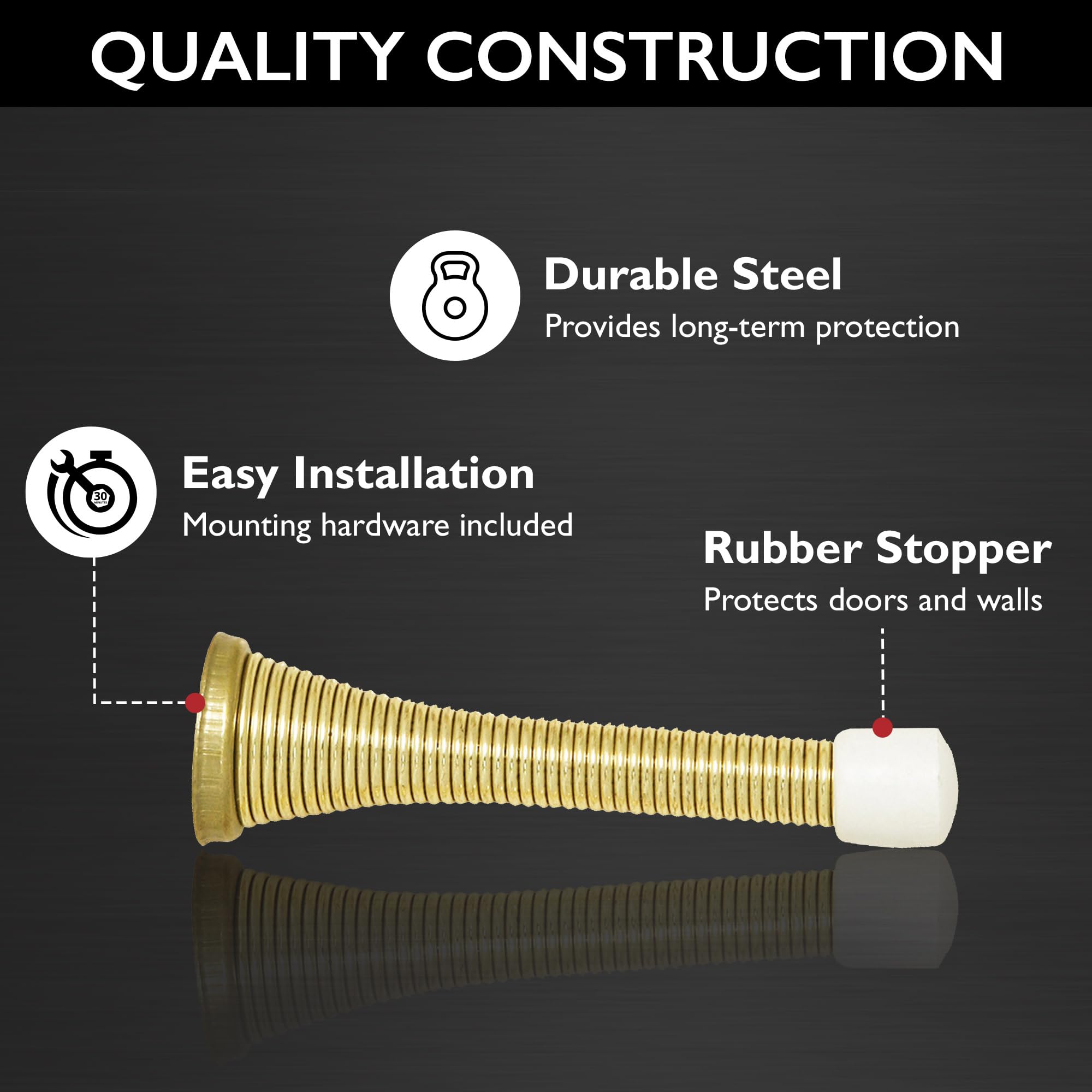 10-Pack Polished Brass Spring Door Stops, Flexible Door Stopper with Rubber Tip – Spring Door Stopper – Design House, 181693 - Image 4