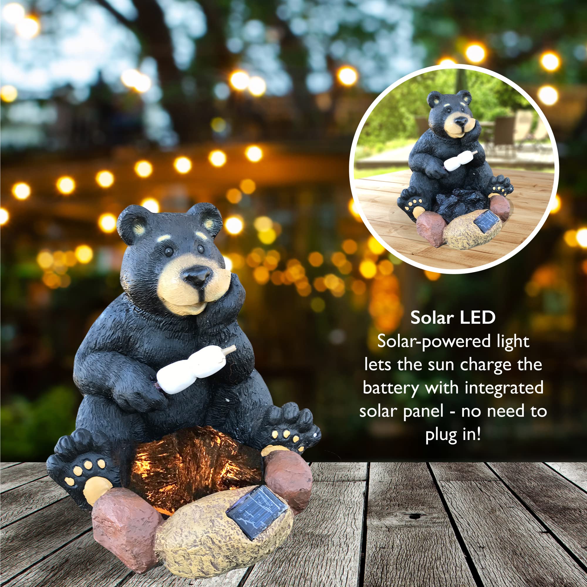 Design House 10.8 in. H Solar Powered LED Resin Bear Roasting Marshmallows - Image 6