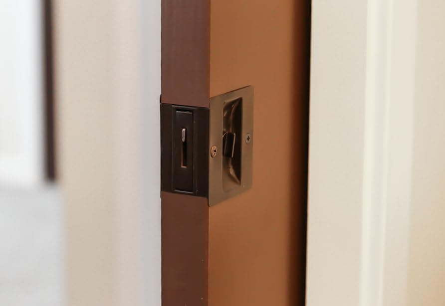 Design House 2-Pack Sliding Door Lock - Contemporary Square Pocket Door Hardware, Oil Rubbed Bronze, Design House 182139 - Image 5