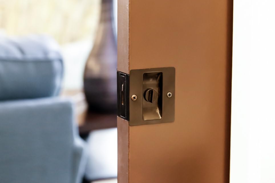 Design House 2-Pack Sliding Door Lock - Contemporary Square Pocket Door Hardware, Oil Rubbed Bronze, Design House 182139 - Image 6