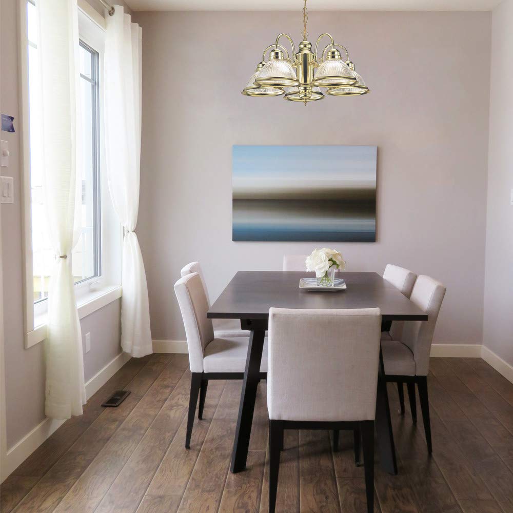 Design House 500546 Millbridge Traditional 5-Light Indoor Dimmable Chandelier with Clear Ribbed Glass Shades for Entryway Foyer Dining Room, Polished Brass - Image 3