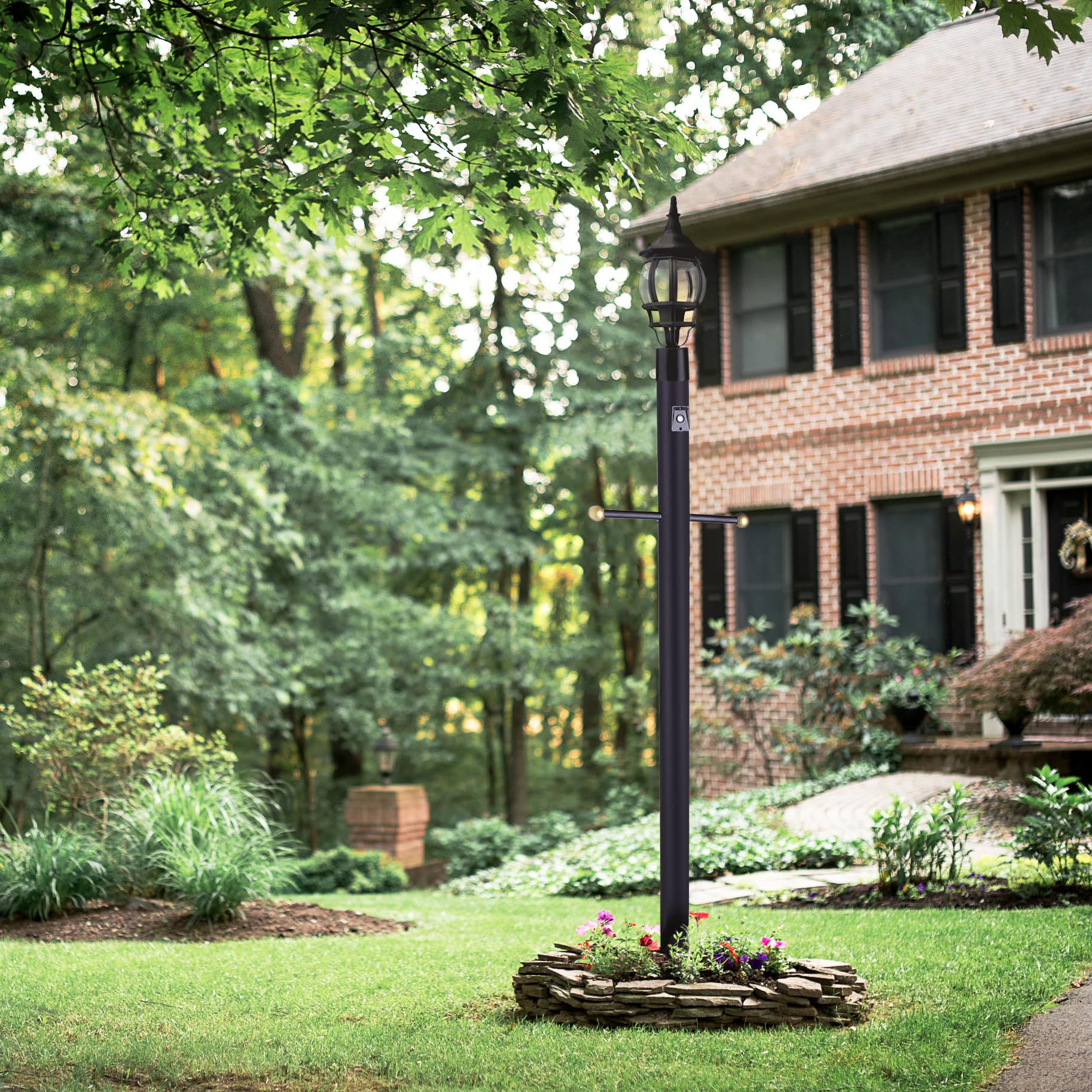 Design House 502047 Outdoor Steel Lamp Post with Plastic Cross Arm and Photo Eye, Dusk to Dawn Sensor, Black - Image 6