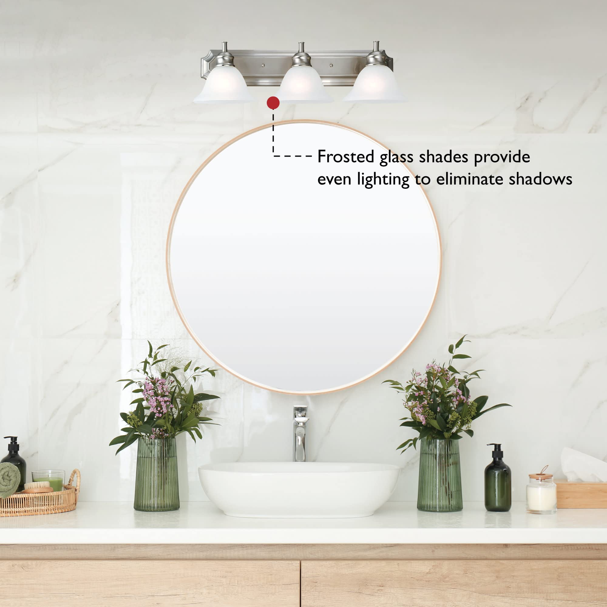 Design House 510263 Bristol Vanity Light Dimmable with Frosted Glass for Above Bathroom Mirror, 3, Satin Nickel - Image 4