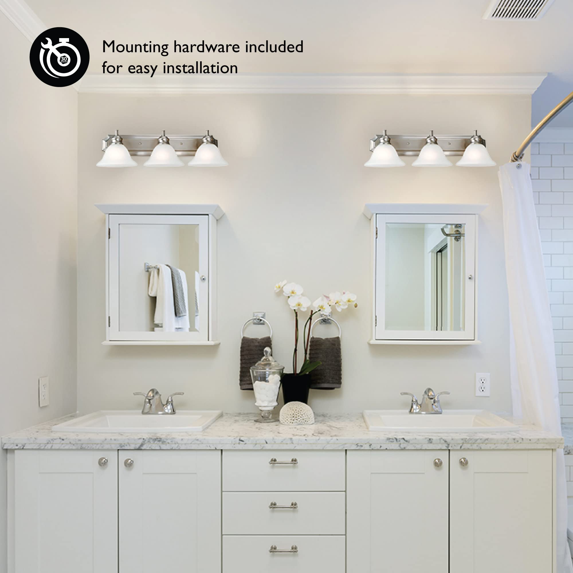 Design House 510263 Bristol Vanity Light Dimmable with Frosted Glass for Above Bathroom Mirror, 3, Satin Nickel - Image 6