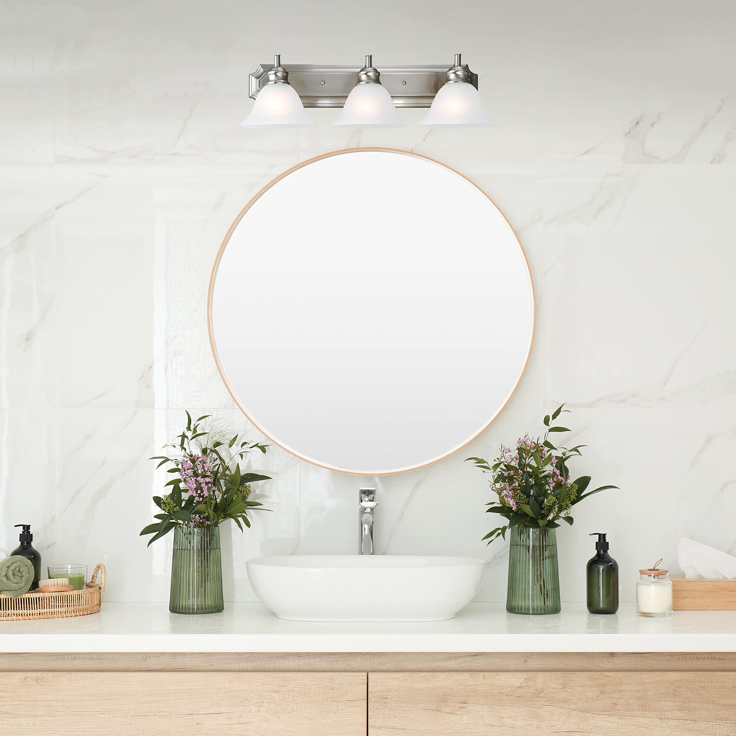 Design House 510263 Bristol Vanity Light Dimmable with Frosted Glass for Above Bathroom Mirror, 3, Satin Nickel - Image 7