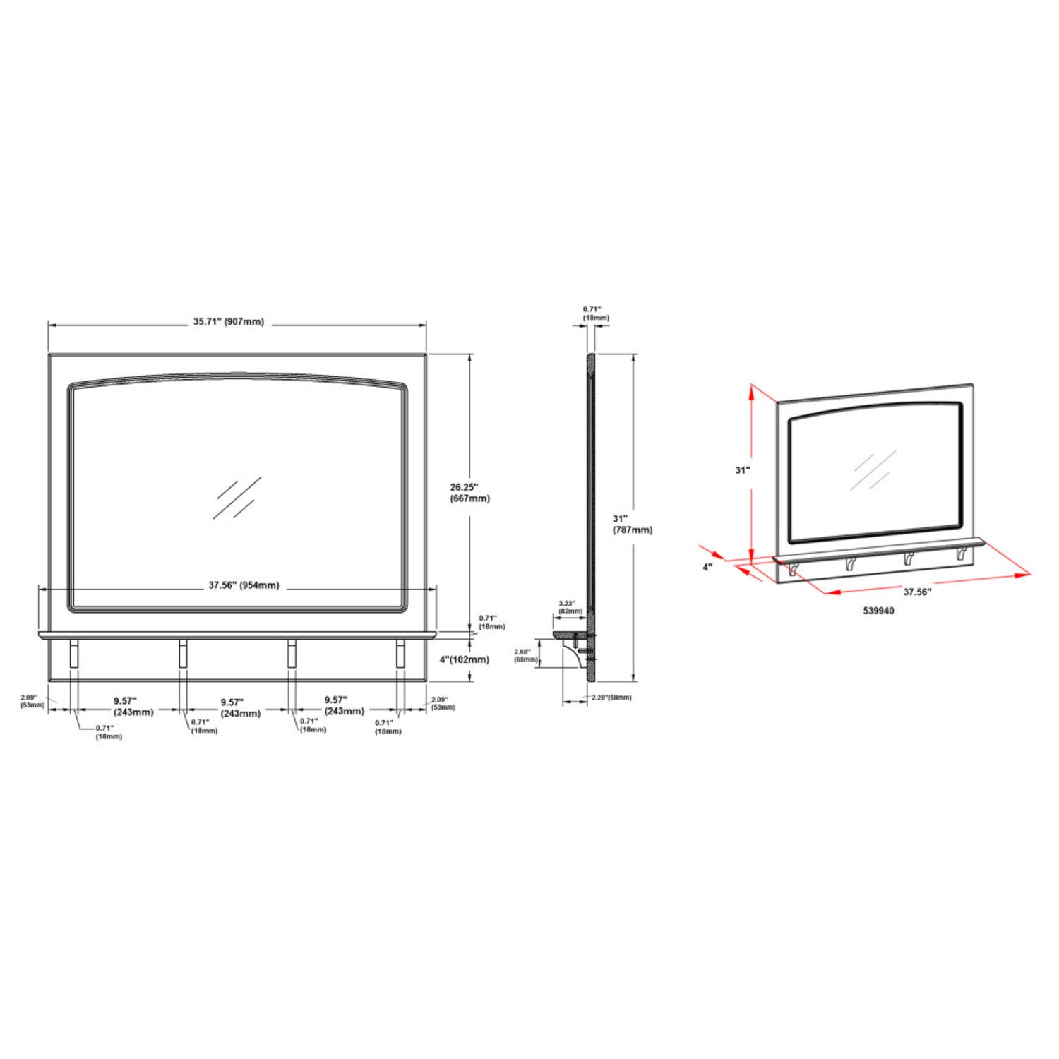 Design House 539940 38x31 Concord Mirror with Shelf, White - Image 4