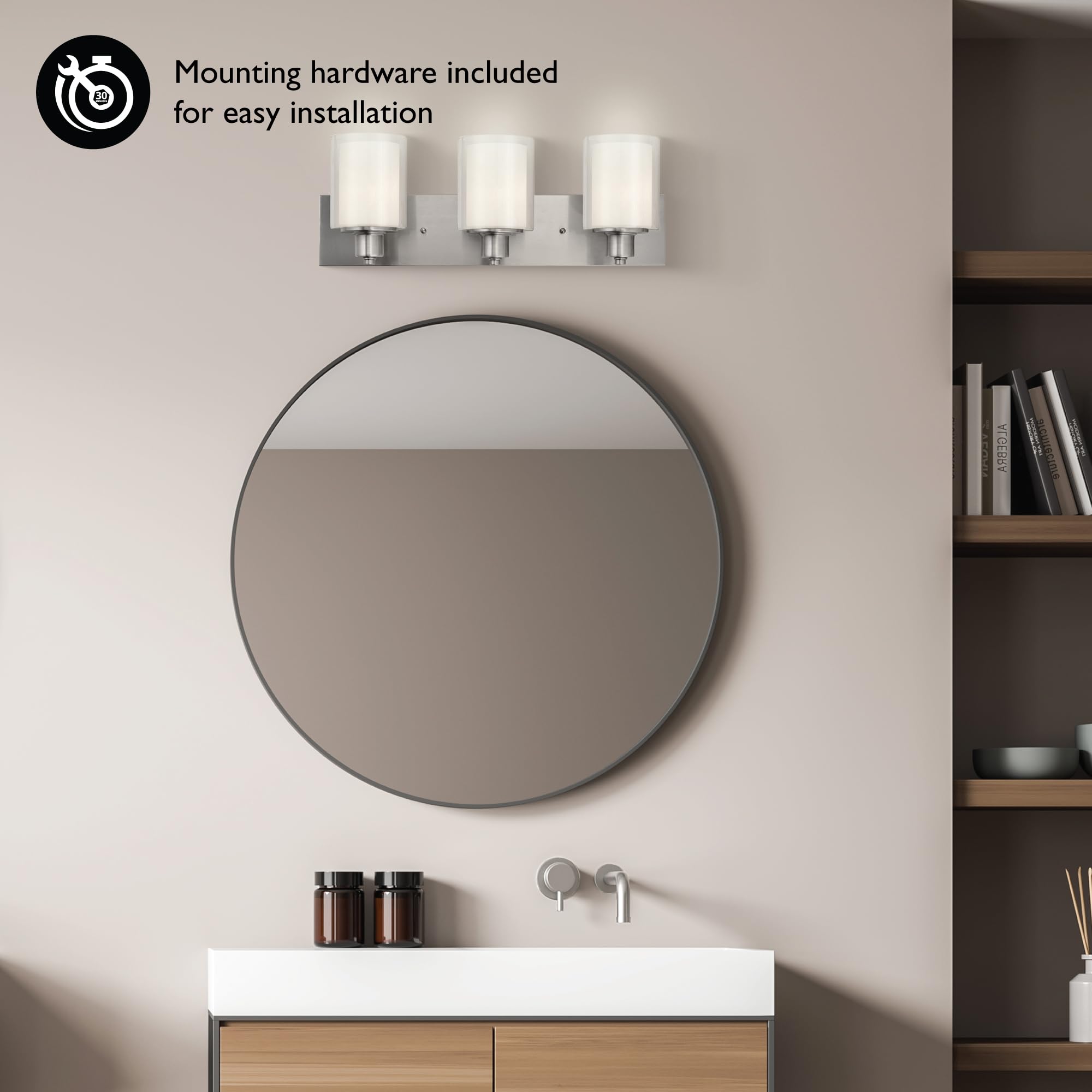 Design House 579300 Oslo Vanity Light Traditional 3-Light Indoor Dimmable Light for Bathroom with Frosted Glass for Above The Mirror, Satin Nickel - Image 8