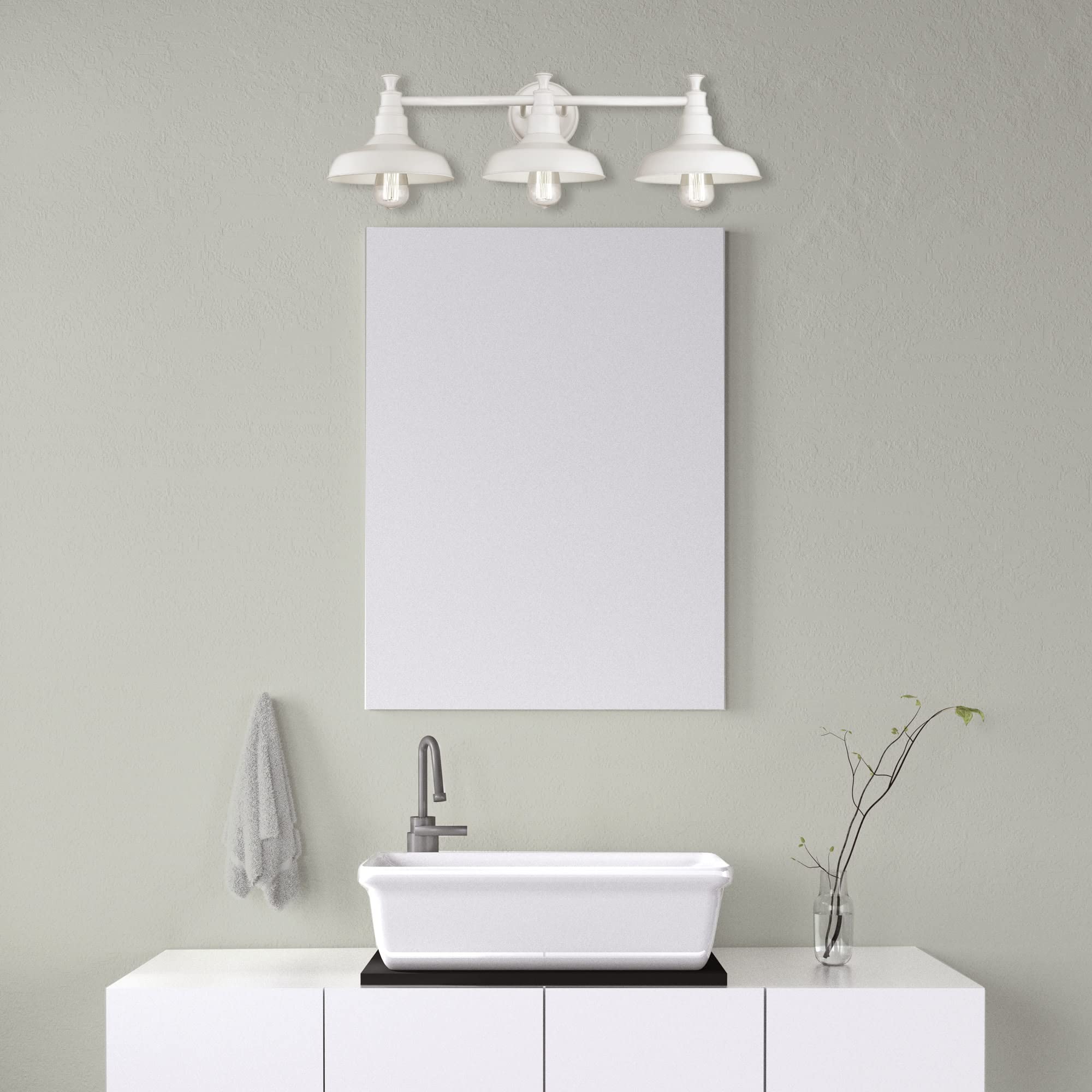 Design House 579656 Kimball Industrial Farmhouse 3-Light Indoor Bathroom Vanity Light with Metal Shades for Over the Mirror, Antique White - Image 4