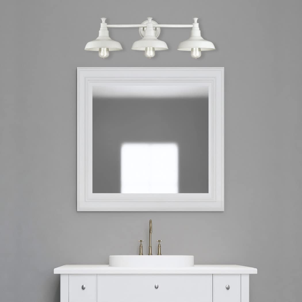 Design House 579656 Kimball Industrial Farmhouse 3-Light Indoor Bathroom Vanity Light with Metal Shades for Over the Mirror, Antique White - Image 5