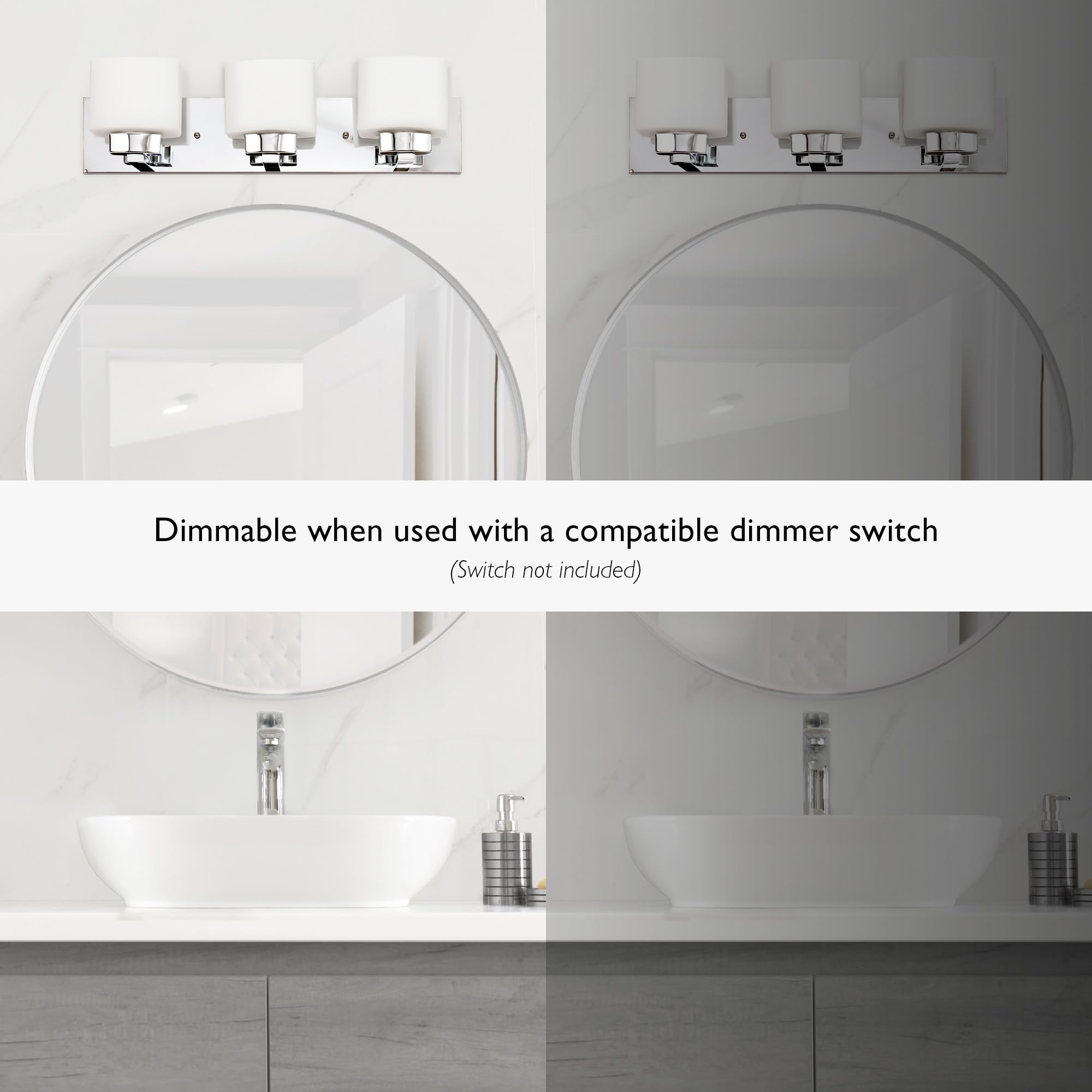 Design House 587469 Dove Creek 3-Light Vanity Light, Polished Chrome Finish, Frosted Glass Shades, Dimmable, Bathroom Wall Fixture - Image 6