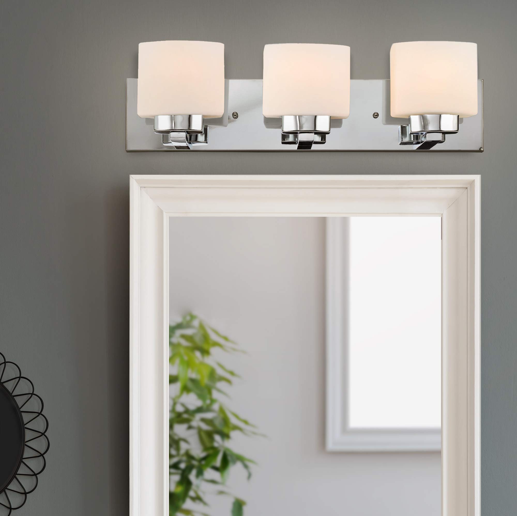 Design House 587469 Dove Creek 3-Light Vanity Light, Polished Chrome Finish, Frosted Glass Shades, Dimmable, Bathroom Wall Fixture - Image 7