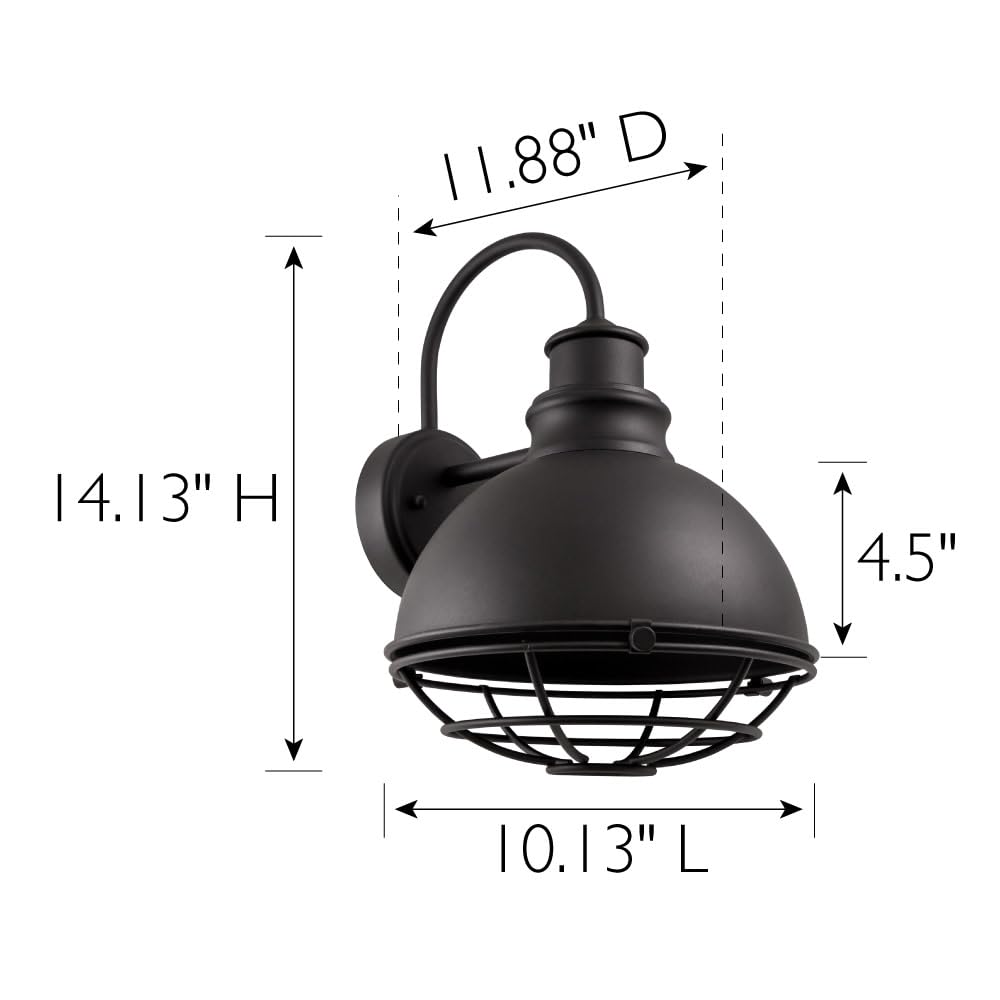 Design House 588442 Ajax Industrial Modern 1-Light Indoor/Outdoor Dimmable Wall Light with Removable Metal Wire Cage Shade for Porch Entryway Patio Garage Kitchen Bedroom, Textured Black - Image 5