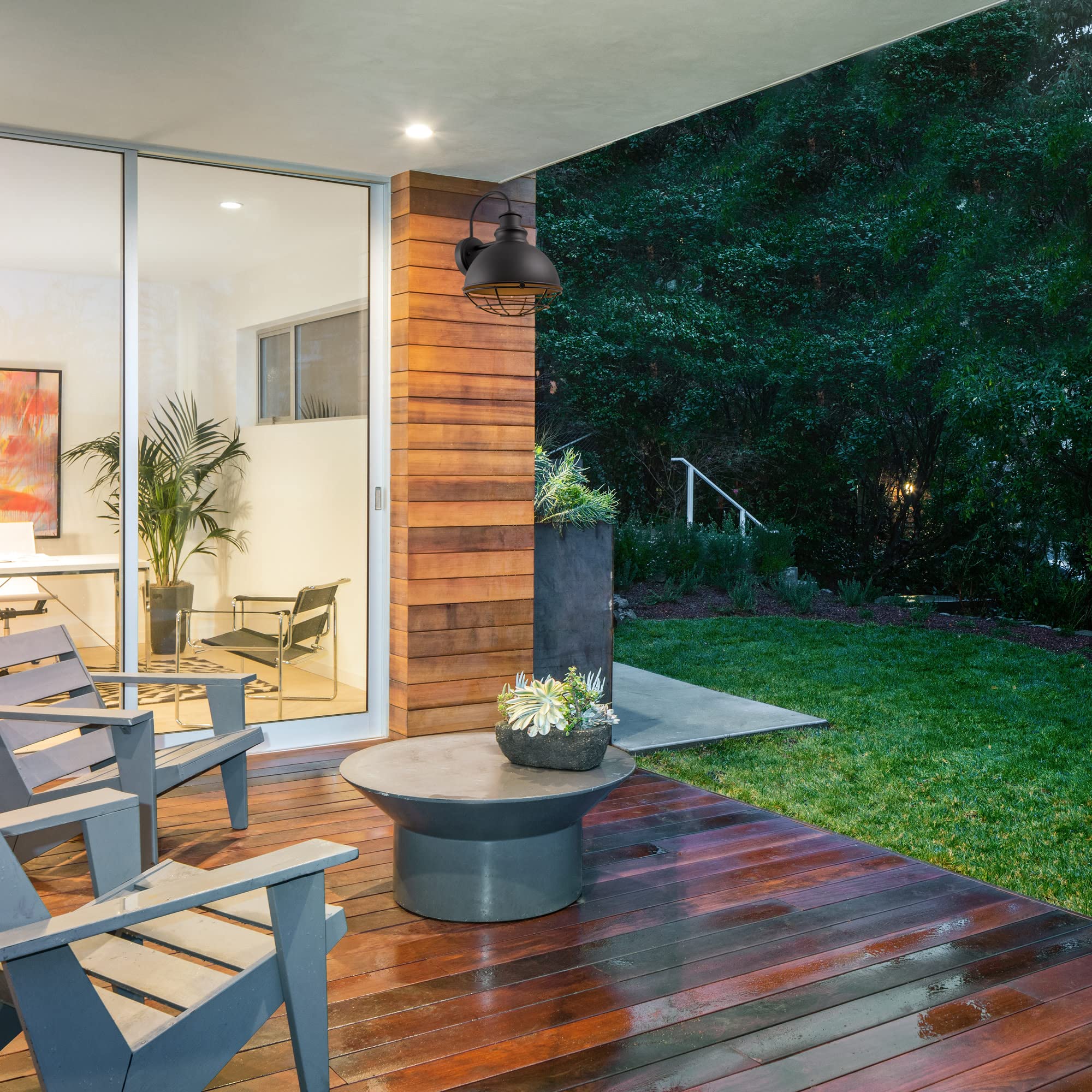 Design House 588442 Ajax Industrial Modern 1-Light Indoor/Outdoor Dimmable Wall Light with Removable Metal Wire Cage Shade for Porch Entryway Patio Garage Kitchen Bedroom, Textured Black - Image 8