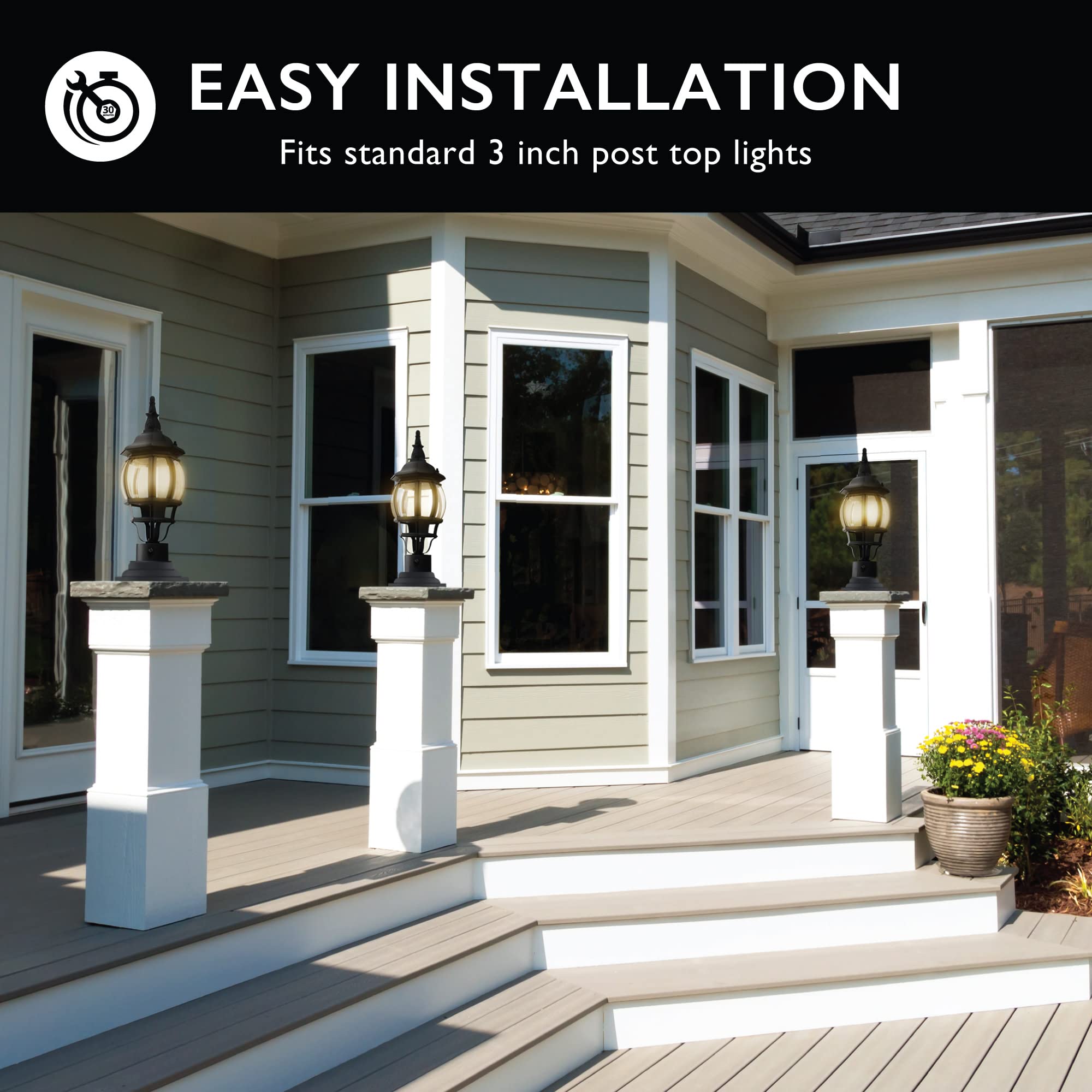 Design House 588897-BLK Standard 3-Inch Fitter Outdoor Pier Base Round Accessory Mount for Deck Porch Patio, Matte Black, 1 Count (Pack of 1) - Image 6