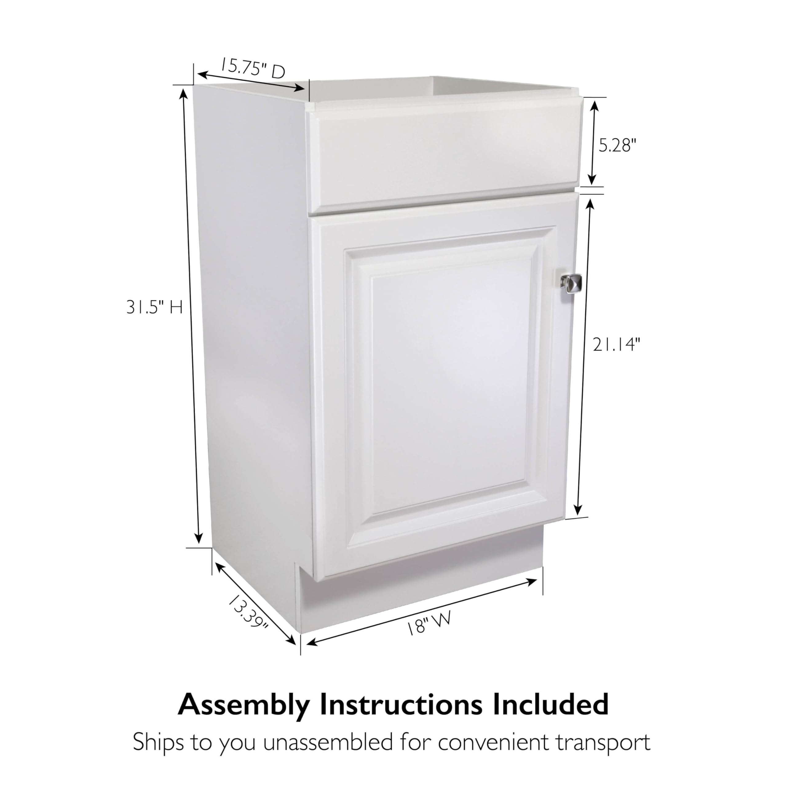 Design House 597112 Wyndham Unassembled Bathroom Vanity Cabinet Without Top, 18 x 16/1 Door, White - Image 3