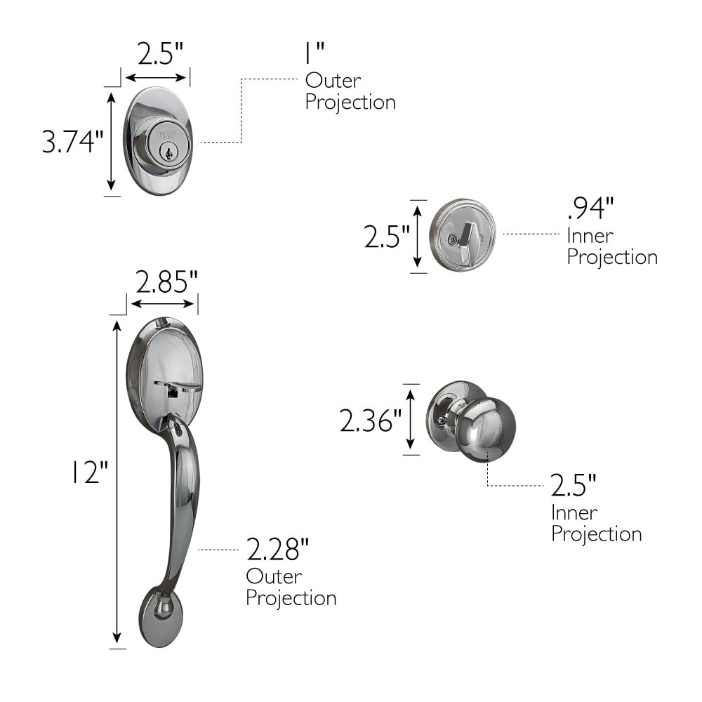Design House 779074 Coventry Handleset with Cambridge Interior Knob and Single Cylinder Deadbolt Polished Chrome - Image 3