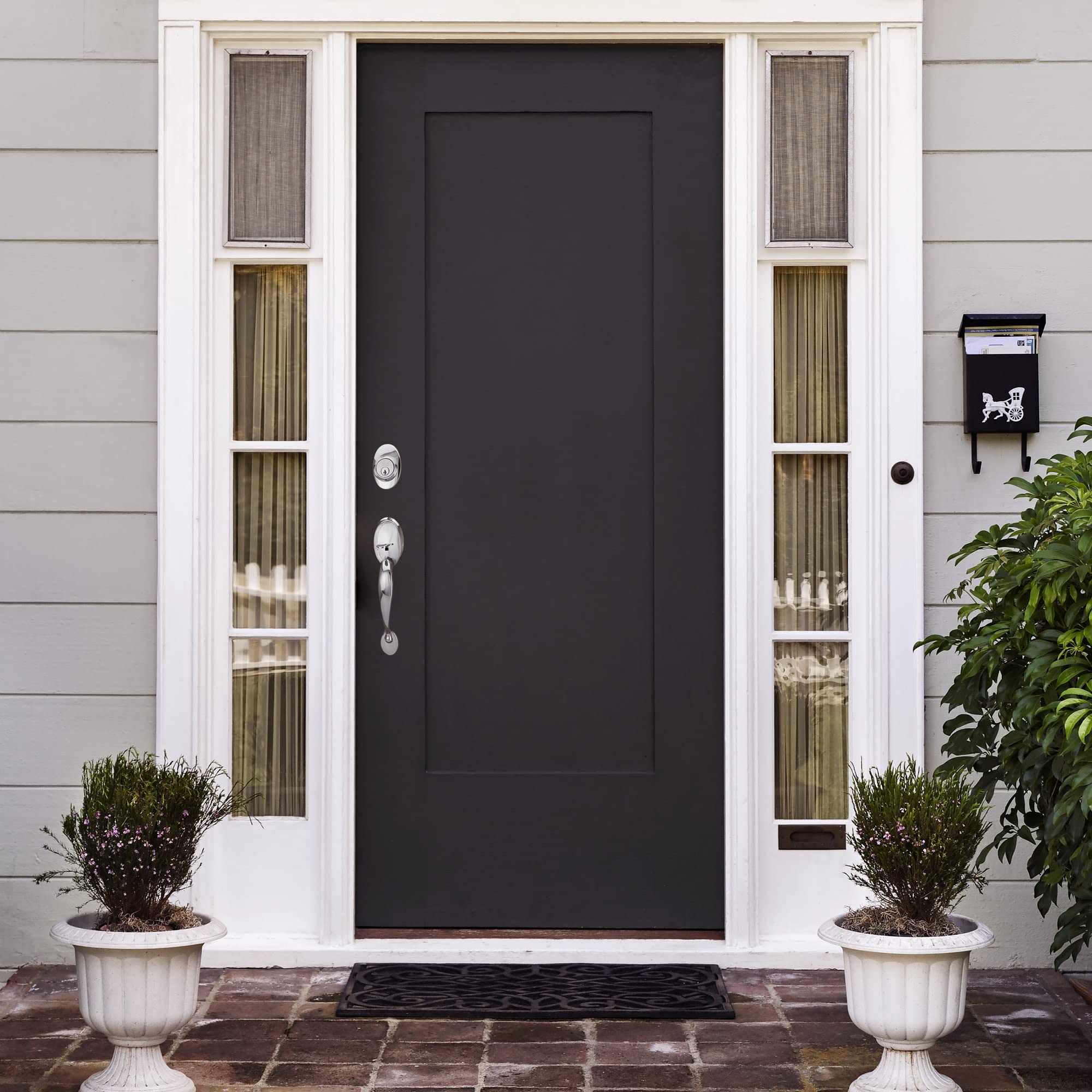 Design House 779074 Coventry Handleset with Cambridge Interior Knob and Single Cylinder Deadbolt Polished Chrome - Image 6