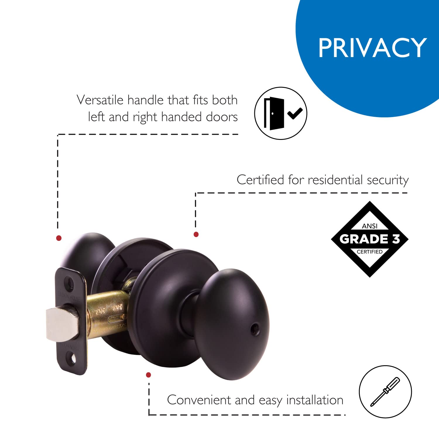 Design House 779181 Egg Privacy Bed and Bath Door Knob Matte Black - Image 3