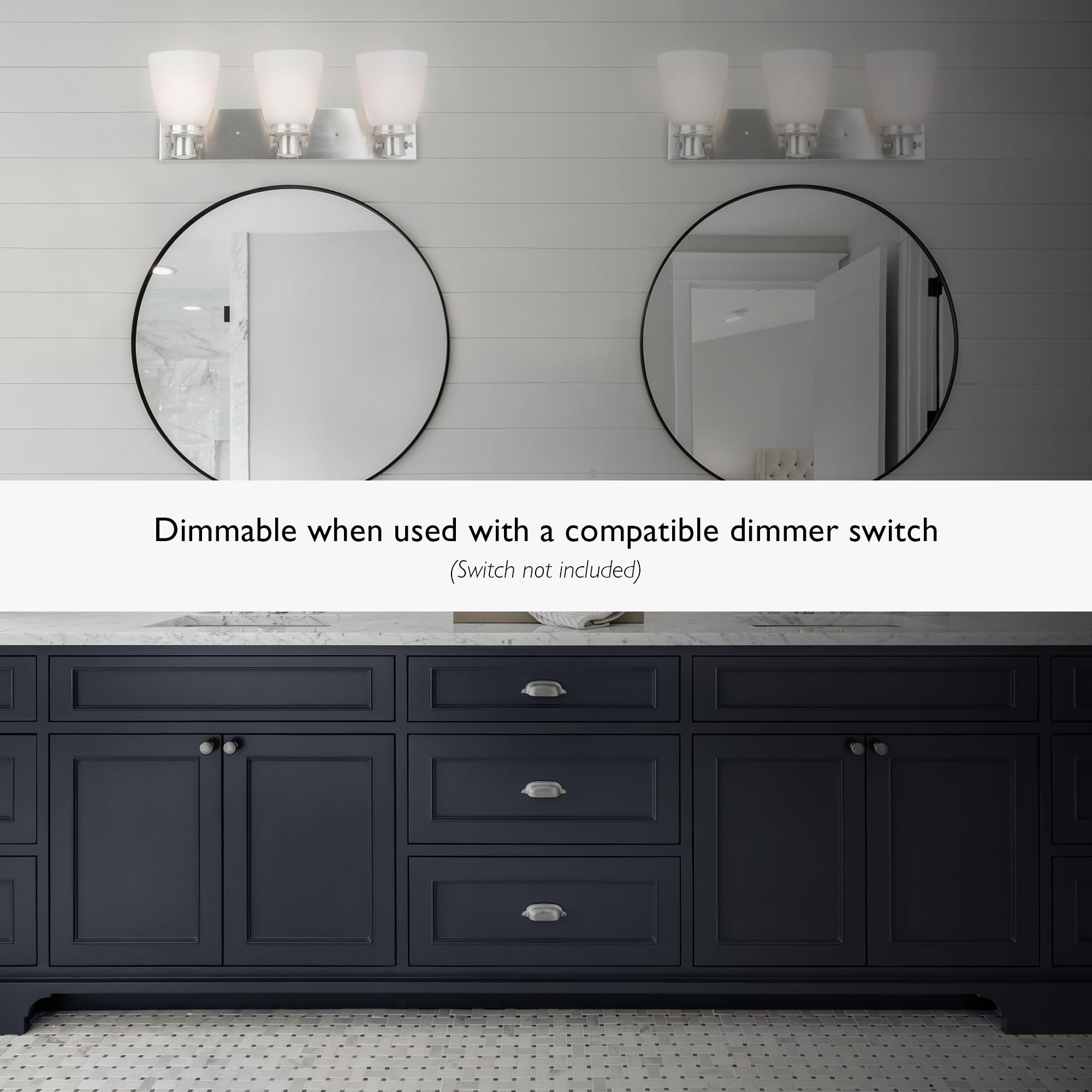 Design House Atkinson Vanity Light, 3-Light, Frosted White Glass Shades, Dimmable, Up/Down Mountable, E26 Socket, Satin Nickel, 23.3 in L x 7.4 in W x 8.6 in H, 589523 - Image 5