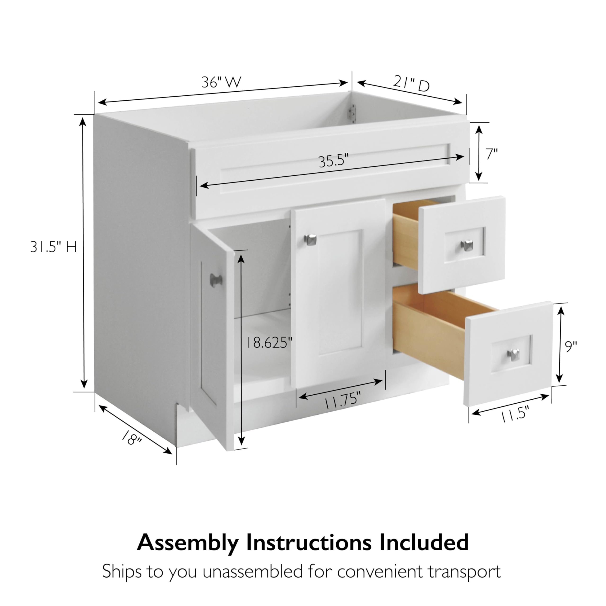 Design House Brookings 36 Inch Bathroom Vanity, Ready to Assemble, Solid Wood, Sherwin Williams® White – Design House, 586958 - Image 3