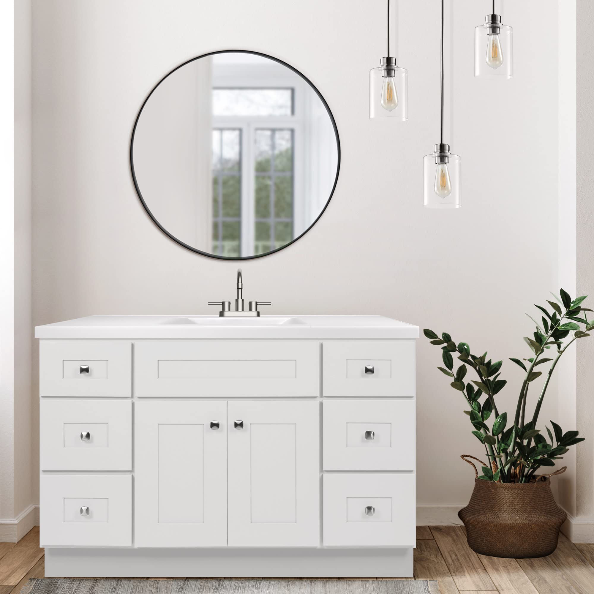 Design House Brookings Bathroom Vanity, Solid Wood, Shaker Style, Soft-Close, 2 Doors and 6 Drawers, Easy-Assembly, Satin Nickel Knobs, White, 49.6 in. W x 33.3 in. H x 22.8 in. D, 599001-WHT - Image 10