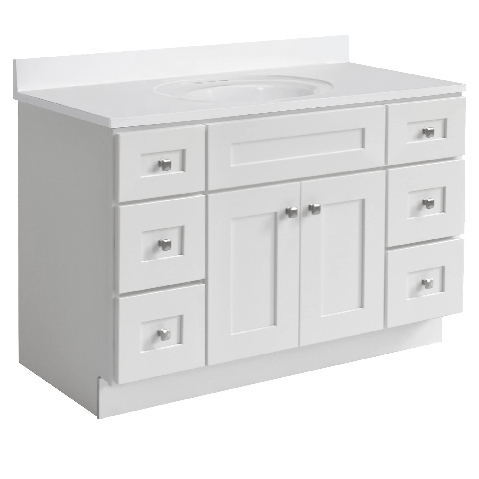 Design House Brookings Bathroom Vanity, Solid Wood, Shaker Style, Soft-Close, 2 Doors and 6 Drawers, Easy-Assembly, Satin Nickel Knobs, White, 49.6 in. W x 33.3 in. H x 22.8 in. D, 599001-WHT - Image 6