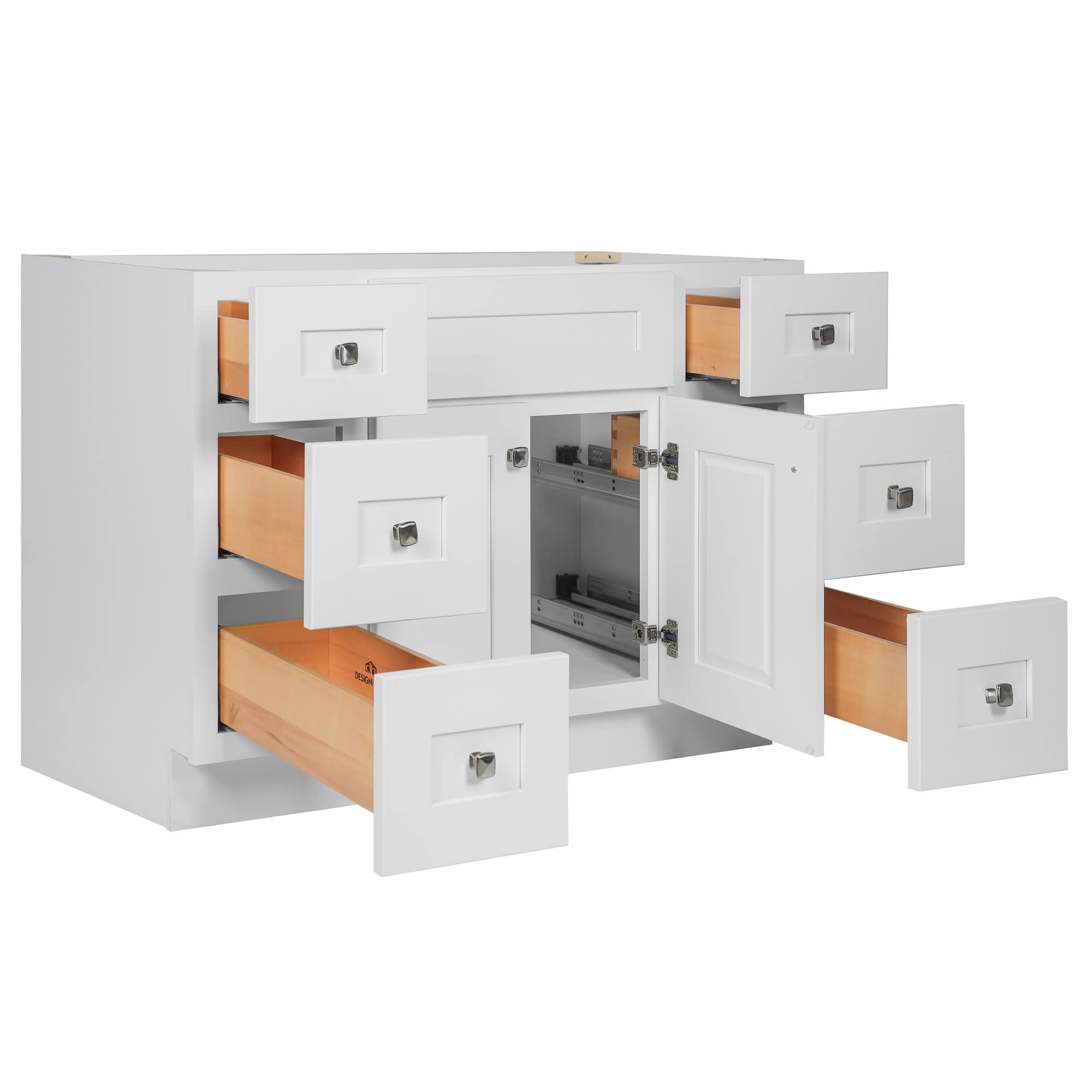 Design House Brookings Bathroom Vanity, Solid Wood, Shaker Style, Soft-Close, 2 Doors and 6 Drawers, Easy-Assembly, Satin Nickel Knobs, White, 49.6 in. W x 33.3 in. H x 22.8 in. D, 599001-WHT - Image 7