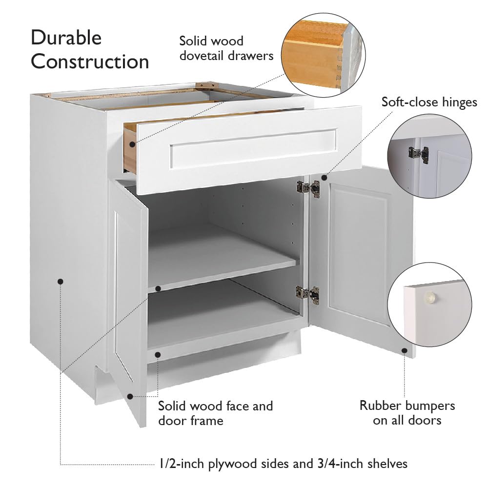 Design House Brookings Shaker Fully Assembled Base Kitchen Cabinet B15, 15 W x 24 D x 34.5 H, Painted White, Solid Wood, Design House, 613133 - Image 10