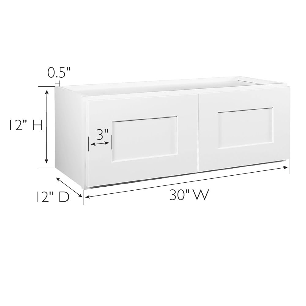 Design House Brookings Shaker Fully Assembled Bridge Wall Kitchen Cabinet W3012, 30 W x 12 D x 12 H, Painted White, Solid Wood, Design House, 613422 - Image 3