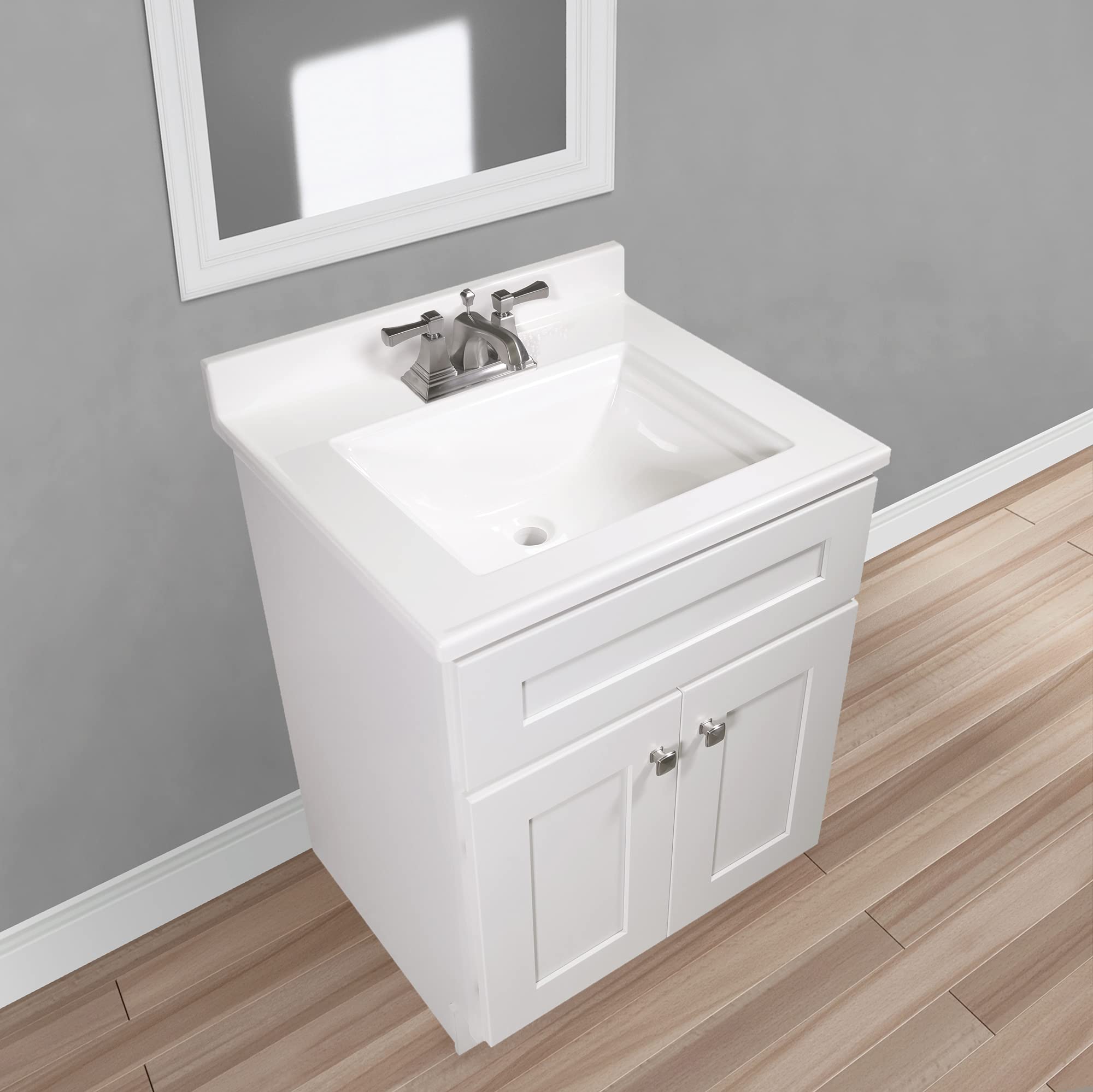 Design House Camilla Vanity Top, Cultured Marble, Centerset Mount, Integrated Backsplash, Stain Resistant, Rectangle Bowl, White, 25 in W x 22 in D x 12.5 in H, Item 557629-WHT - Image 5