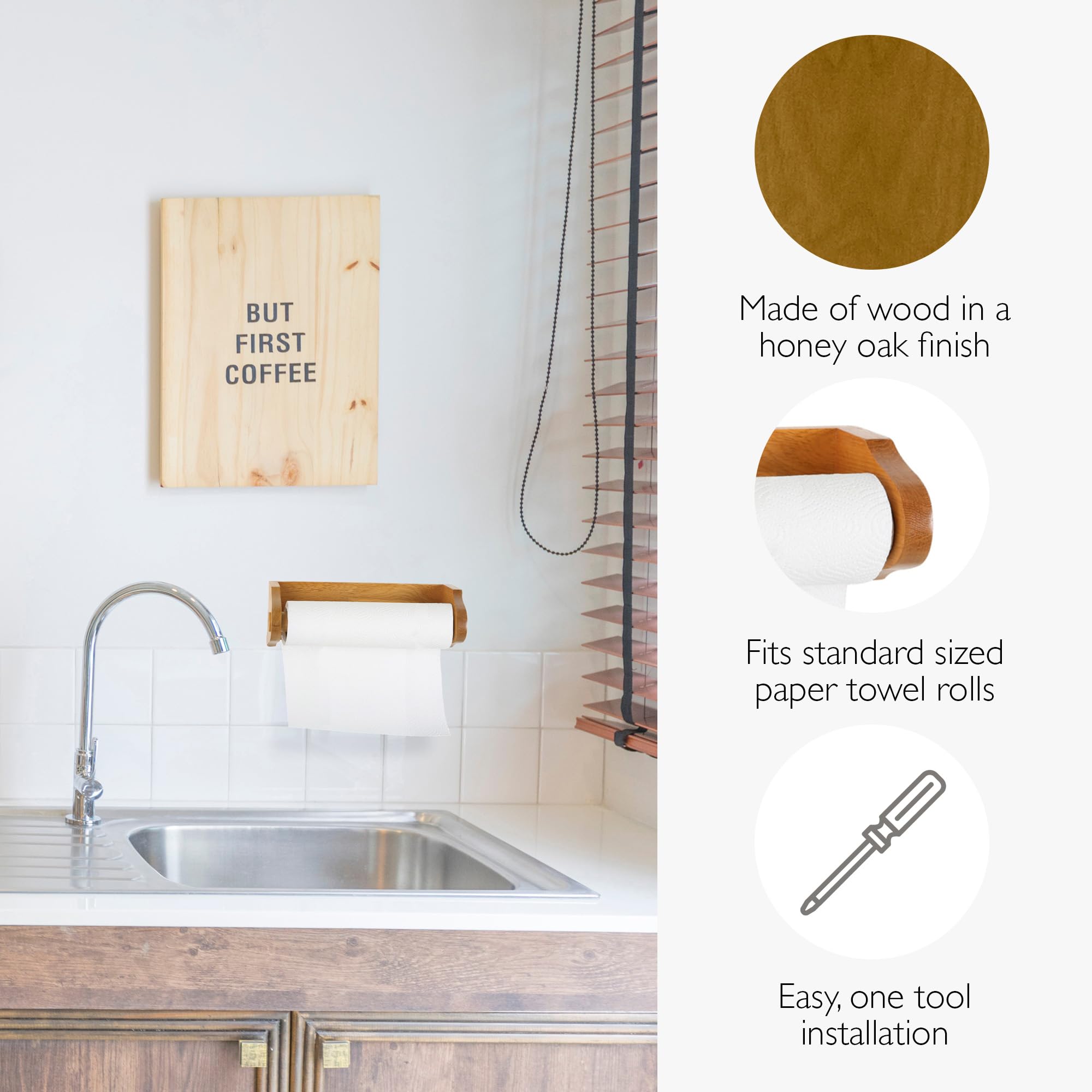 Design House Dalton Paper Towel Holder, Wall Mount, Easy Installation, Wood, Honey Oak, Durable, 13.4 in, 13.75 in W x 4.6 in L x 3.5 in H, Item 561233 - Image 4