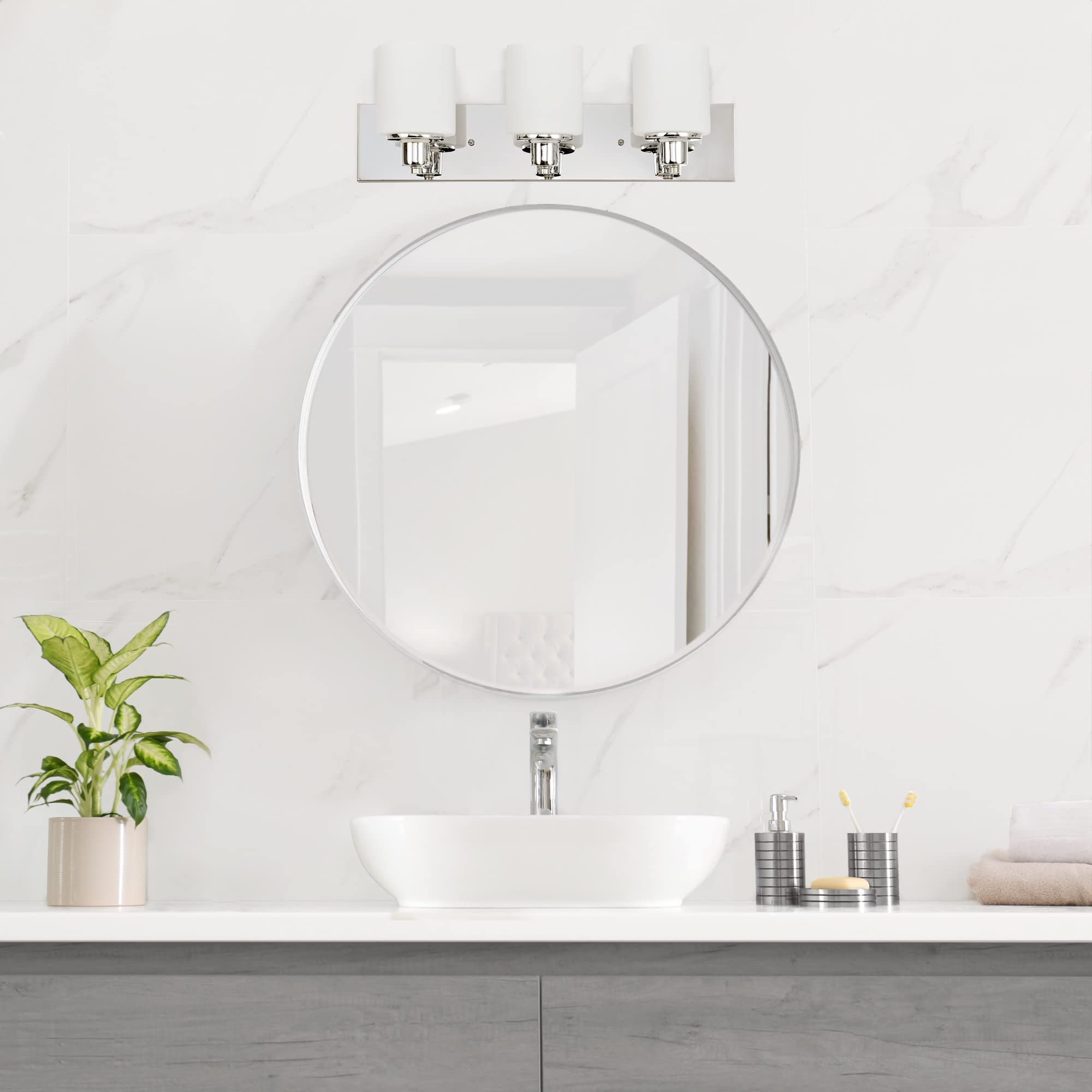 Design House Dane 3-Light Vanity Light, Polished Chrome Finish, Frosted Glass Shades, Dimmable, Bathroom Wall Fixture – Design House, 587478 - Image 10