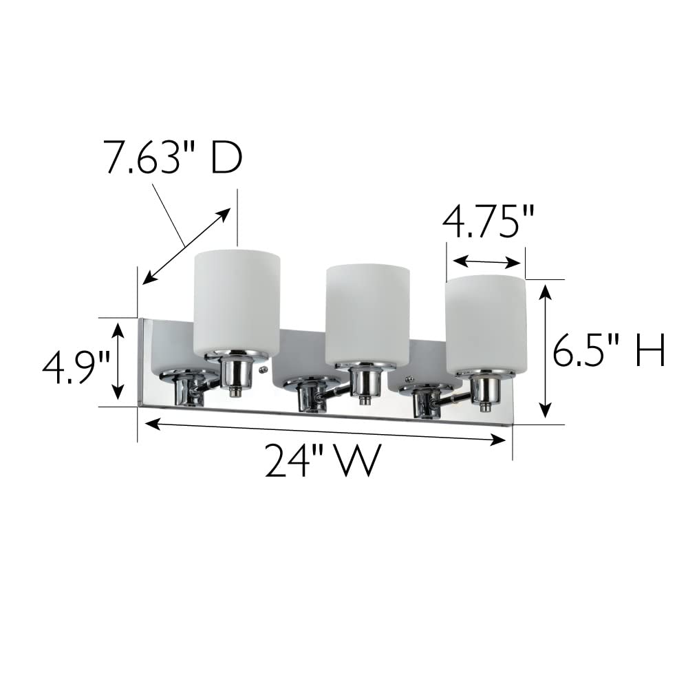 Design House Dane 3-Light Vanity Light, Polished Chrome Finish, Frosted Glass Shades, Dimmable, Bathroom Wall Fixture – Design House, 587478 - Image 5