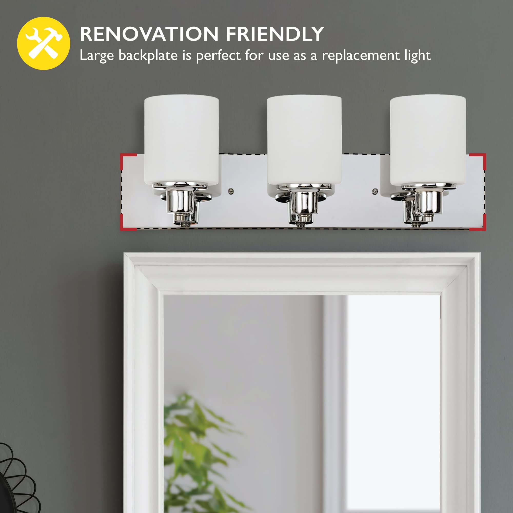 Design House Dane 3-Light Vanity Light, Polished Chrome Finish, Frosted Glass Shades, Dimmable, Bathroom Wall Fixture – Design House, 587478 - Image 6