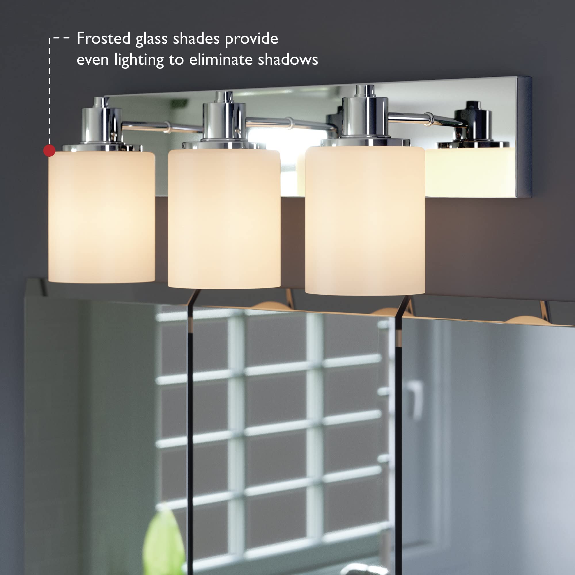 Design House Dane 3-Light Vanity Light, Polished Chrome Finish, Frosted Glass Shades, Dimmable, Bathroom Wall Fixture – Design House, 587478 - Image 7