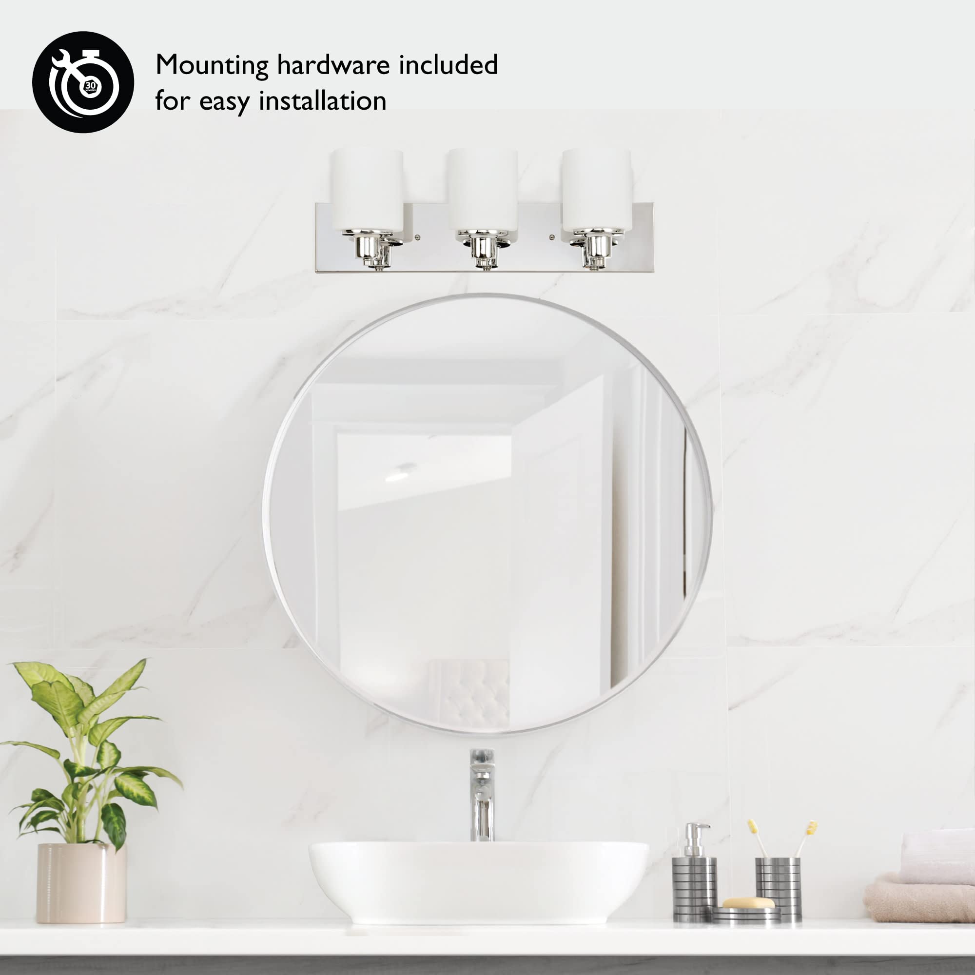 Design House Dane 3-Light Vanity Light, Polished Chrome Finish, Frosted Glass Shades, Dimmable, Bathroom Wall Fixture – Design House, 587478 - Image 9