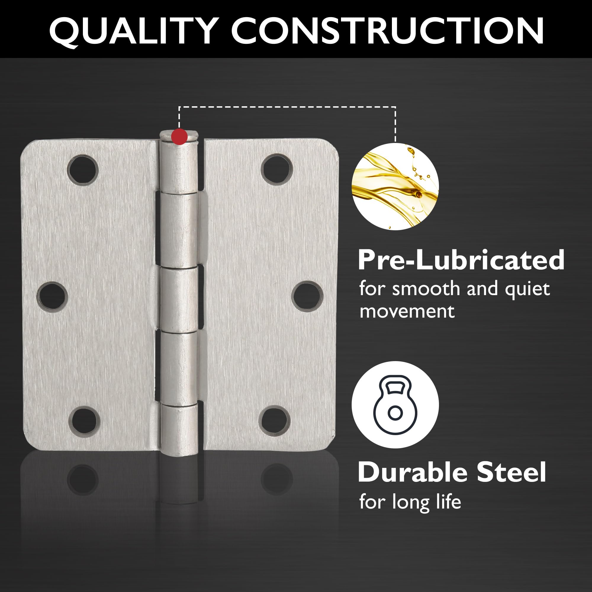 Design House Door Hinges for Interior Doors 3-Pack 3-1/2-inch x 3-1/2-inch, Design House 1/4-inch Radius Steel Door Hinge Door Hardware, Satin Nickel, 181354 - Image 7