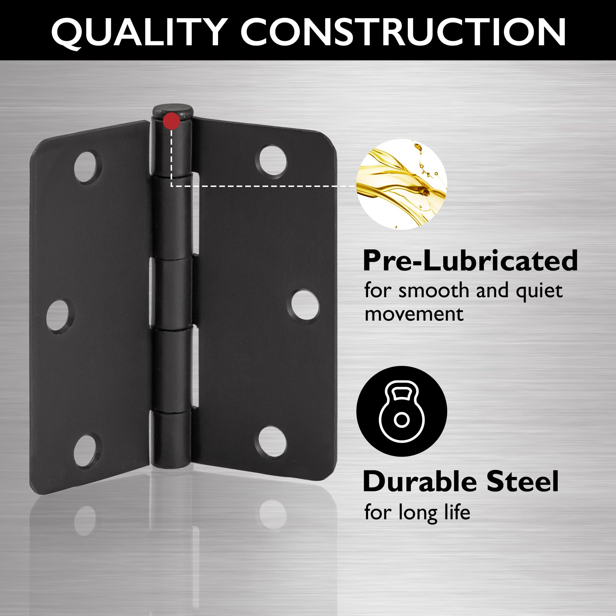 Design House Door Hinges for Interior Doors 3-Pack 3.5-inch x 3.5-inch, Design House 1/4-inch Radius Steel Door Hinge Door Hardware, Matte Black, 188888 - Image 5