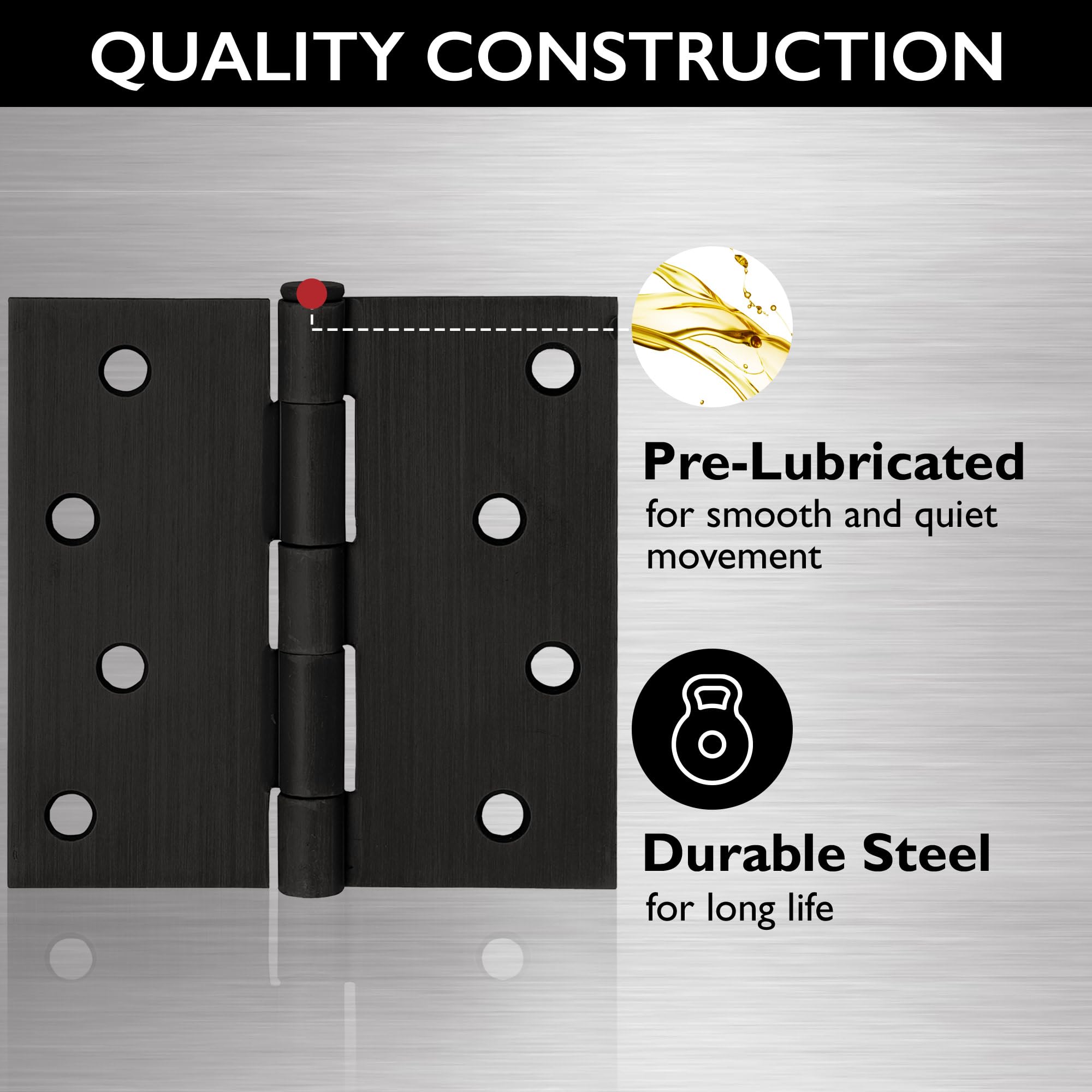 Design House Door Hinges for Interior Doors 3-Pack 4-inch x 4-inch, Design House Square Corner Steel Door Hinge Door Hardware, Oil Rubbed Bronze, 181677 - Image 4