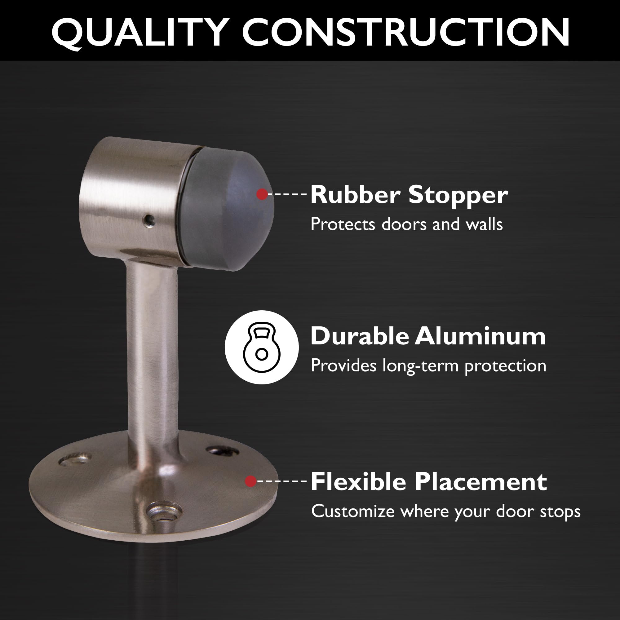 Design House Gooseneck Door Stop Wall Protector with Rubber Tip, Design House Satin Nickel Aluminum Door Stopper, 2-Pack, 189290-SN - Image 5