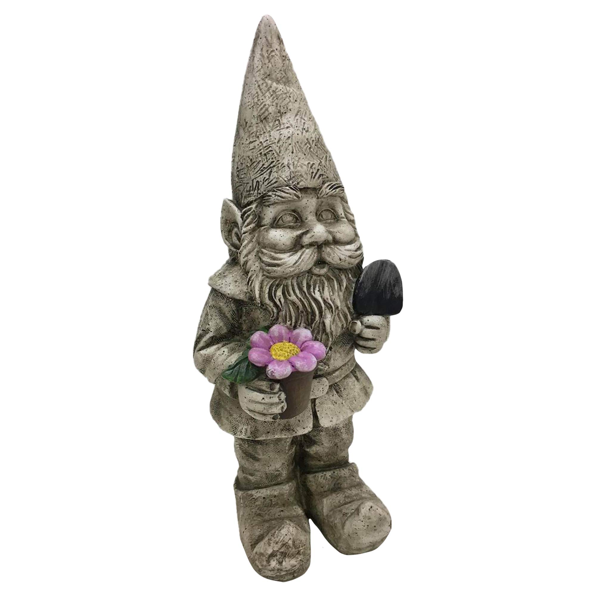 Design House Indoor/Outdoor Gnome with Flower Pot and Shovel Figurine Statue for Garden Patio Home & Office Décor Housewarming Gifting Birthdays - Image 3