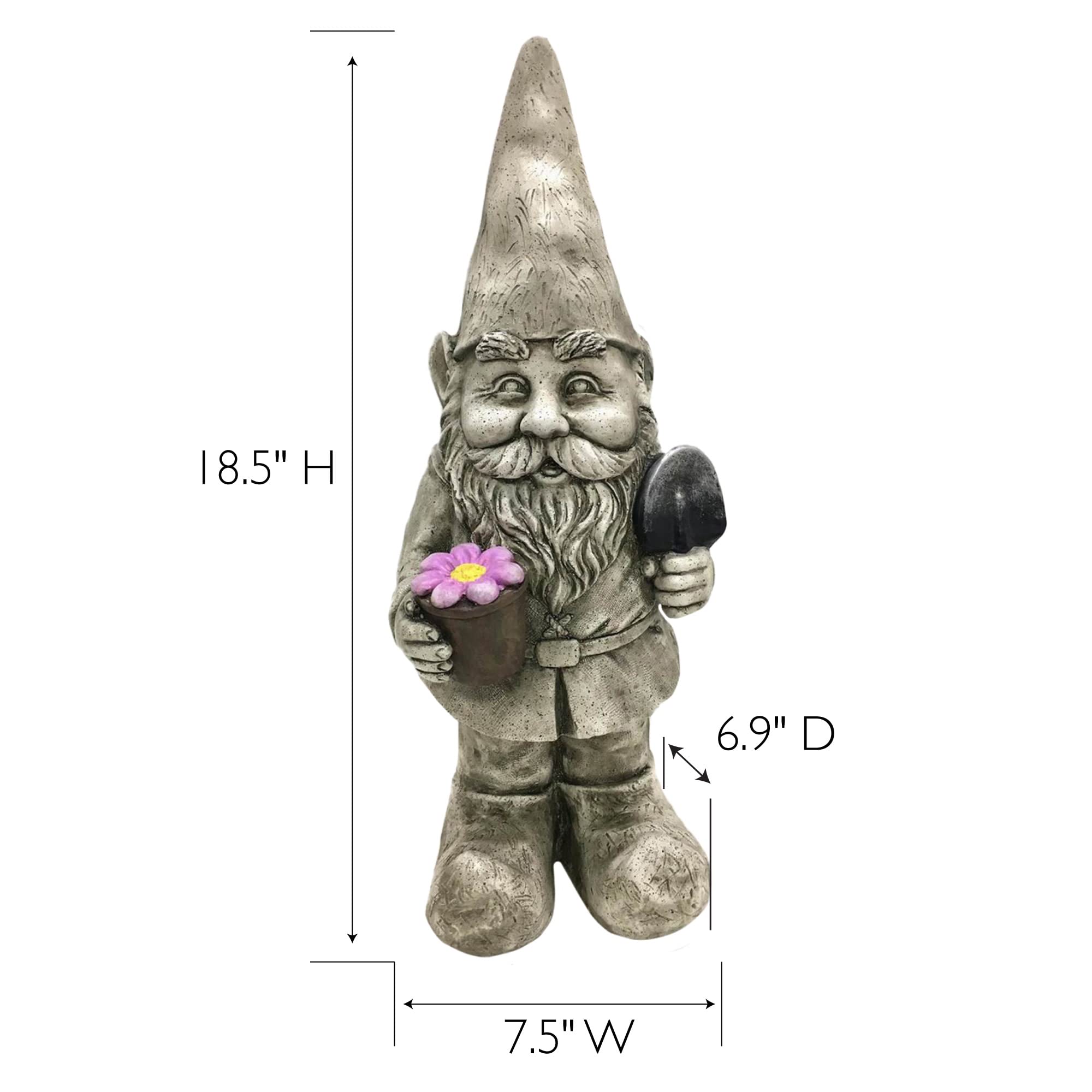 Design House Indoor/Outdoor Gnome with Flower Pot and Shovel Figurine Statue for Garden Patio Home & Office Décor Housewarming Gifting Birthdays - Image 5