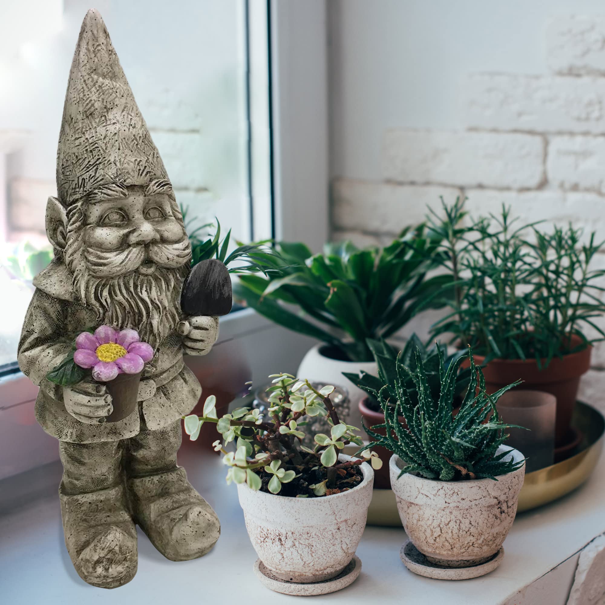 Design House Indoor/Outdoor Gnome with Flower Pot and Shovel Figurine Statue for Garden Patio Home & Office Décor Housewarming Gifting Birthdays - Image 6