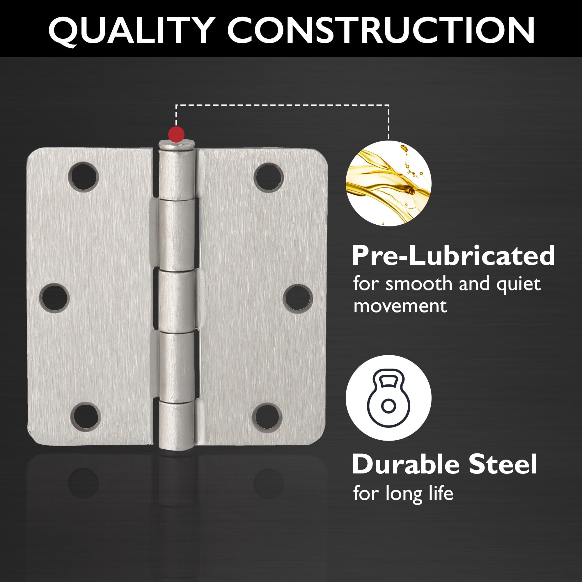 Design House Interior Door Frame Hinges, Water Resistant, Pre-Lubricated, For Left or Right-Handed Doors, Steel Construction, Easy Install, Satin Nickel, 3-Pack, 3.5 in. L x 3.5 in. W, 181412 - Image 7