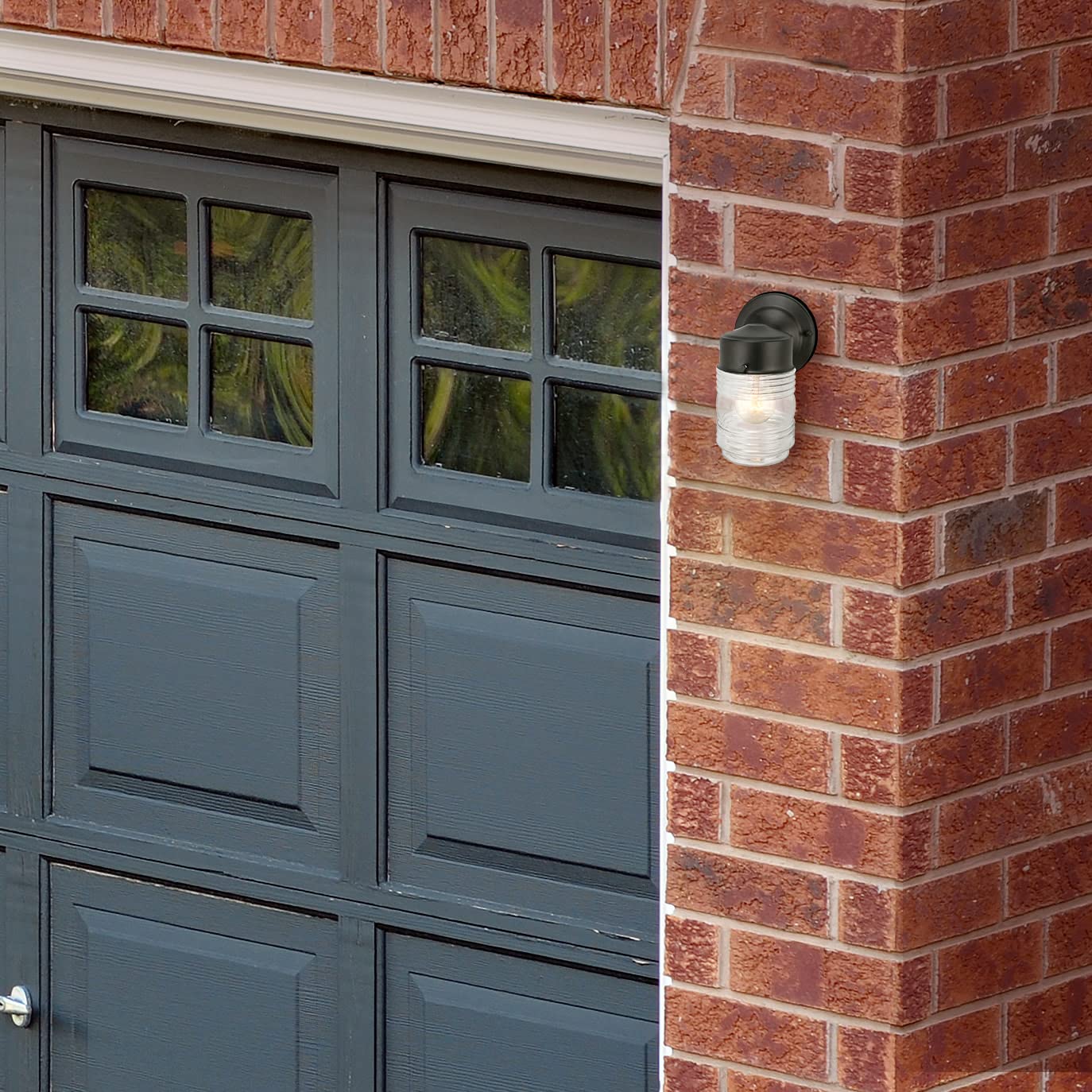 Design House Jelly Jar Wall Light, Indoor/Outdoor, Clear Ribbed Glass, Dimmable, Matte Black, Wall Mount Sconce Fixture, 4.5 in W x 7.5 in H x 5.25 in D, 502195 - Image 4