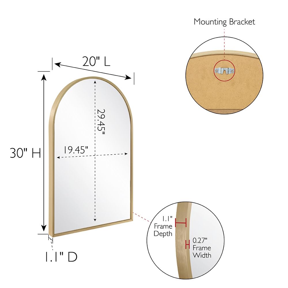 Design House Maeve Arched Wall Accent Mirror, 30" H x 20" L, Modern Metal Framed, Living Room, Bedroom, Bathroom Vanity Mirror, Gold, 596528-GLD - Image 5