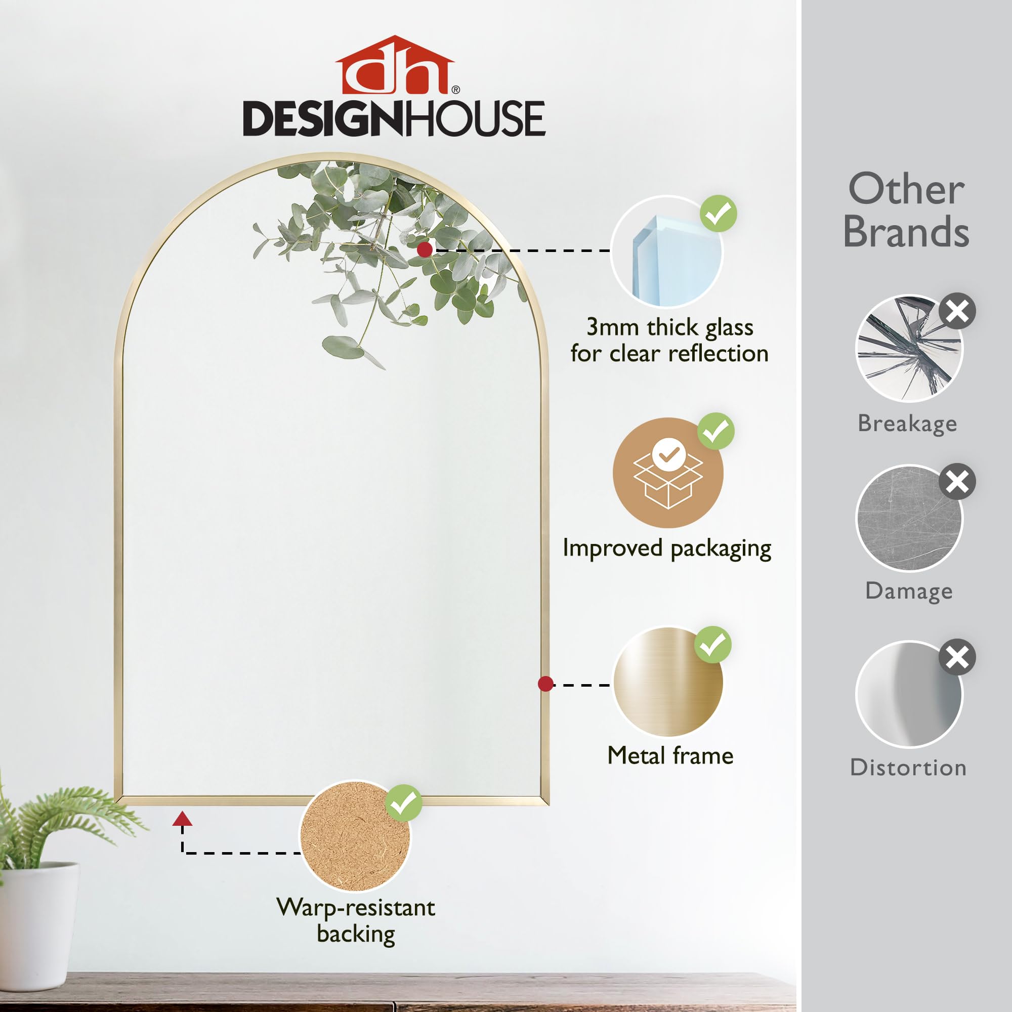 Design House Maeve Arched Wall Accent Mirror, 30" H x 20" L, Modern Metal Framed, Living Room, Bedroom, Bathroom Vanity Mirror, Gold, 596528-GLD - Image 6