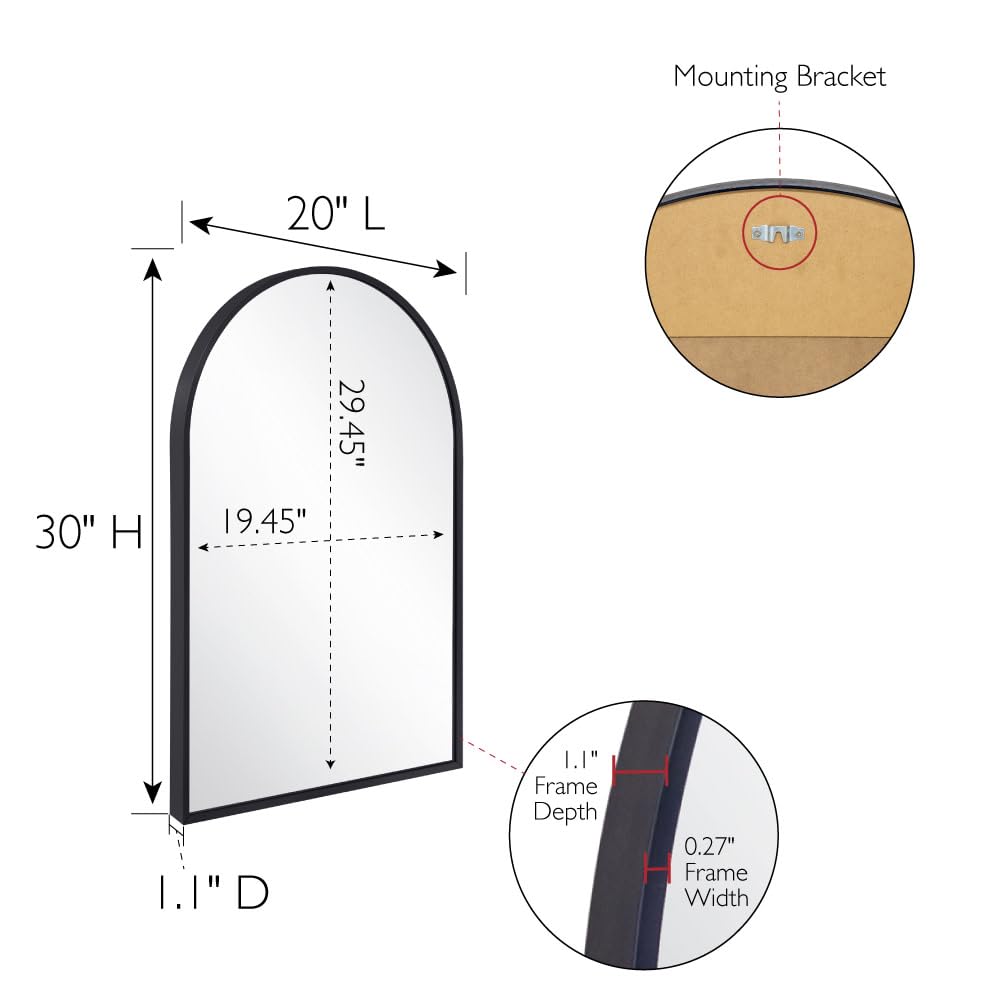 Design House Maeve Arched Wall Accent Mirror, 30" H x 20" L, Modern Metal Framed, Living Room, Bedroom, Bathroom Vanity Mirror, Black, 596528-BLK - Image 5