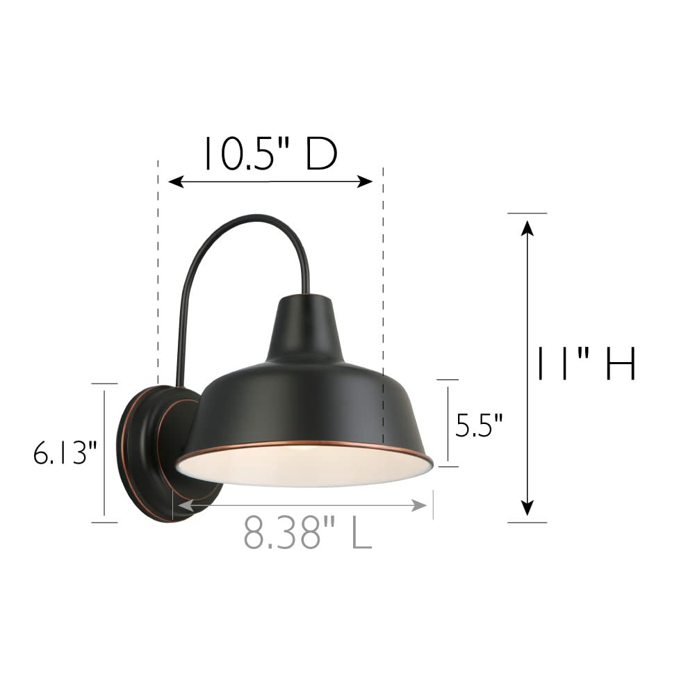 Design House Mason Farmhouse Gooseneck Barn Light, Outdoor Exterior Porch or Patio Wall Light Fixture, Oil Rubbed Bronze, 8 Inch Diameter, 1-Pack, 519504 - Image 4