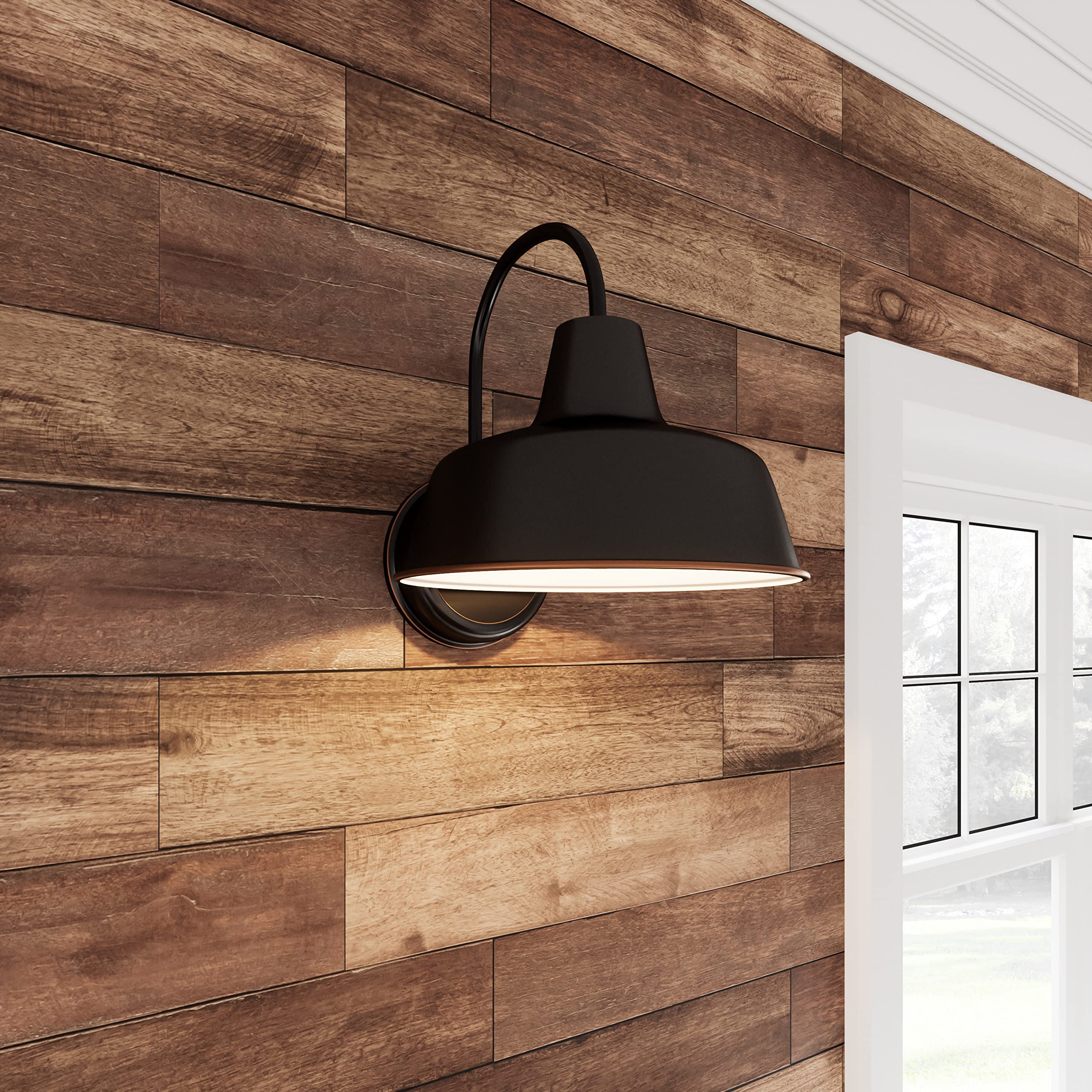 Design House Mason Farmhouse Gooseneck Barn Light, Outdoor Exterior Porch or Patio Wall Light Fixture, Oil Rubbed Bronze, 8 Inch Diameter, 1-Pack, 519504 - Image 9